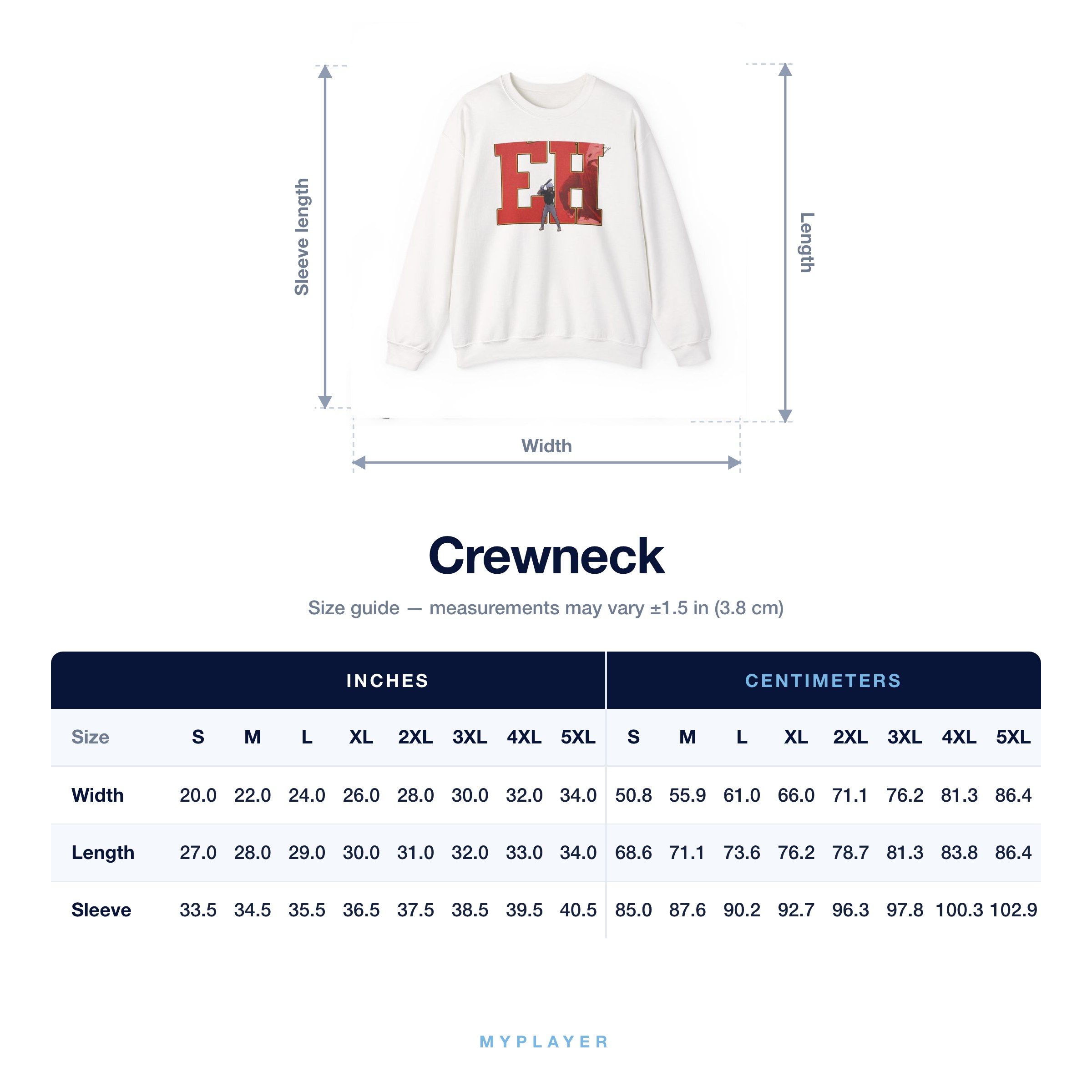 Crewneck size chart