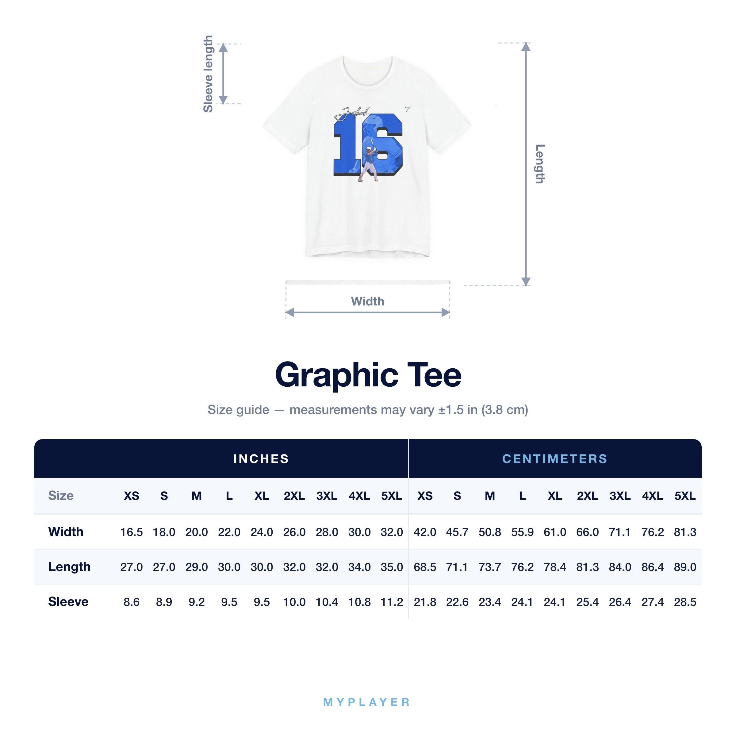 Graphic Tee size chart