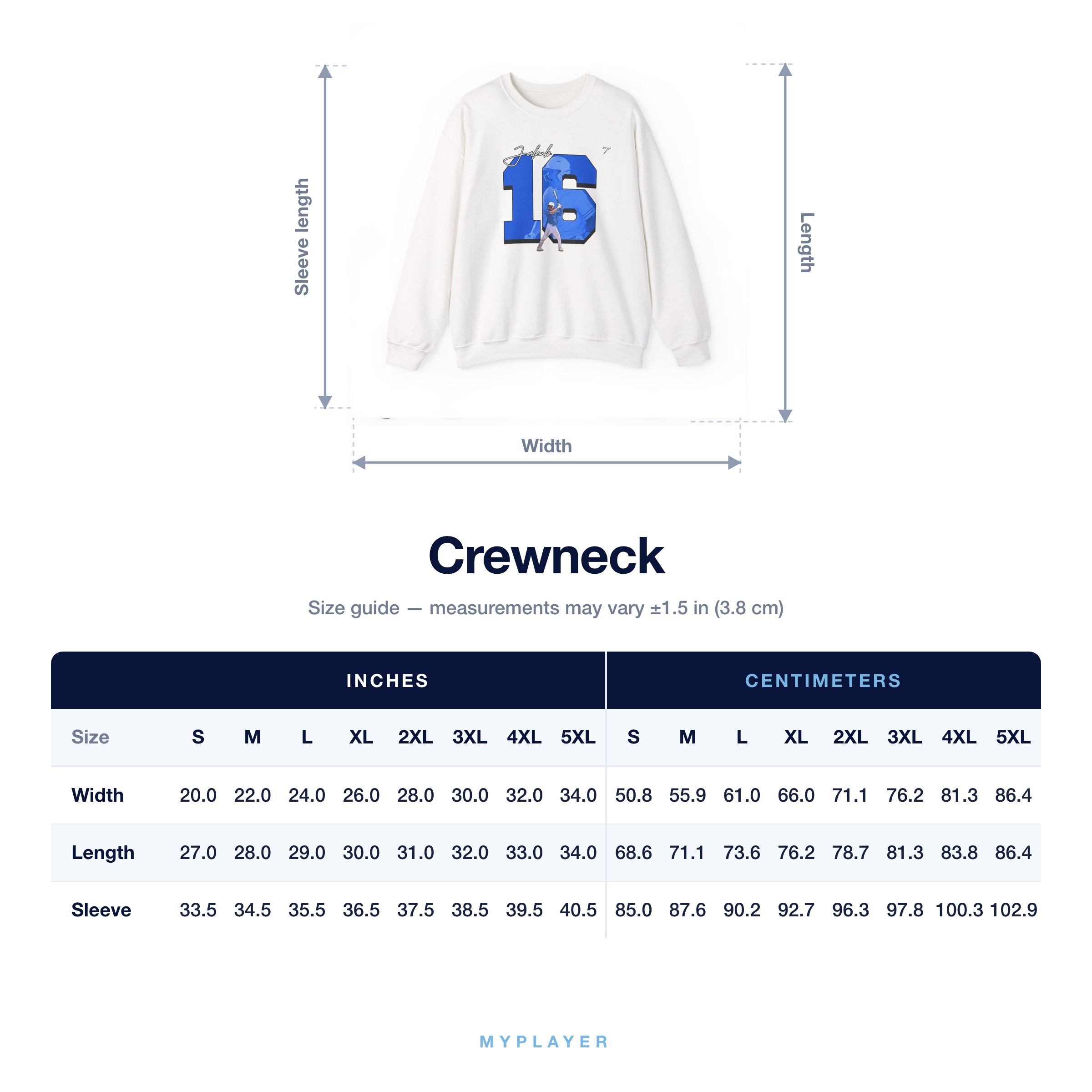 Crewneck size chart