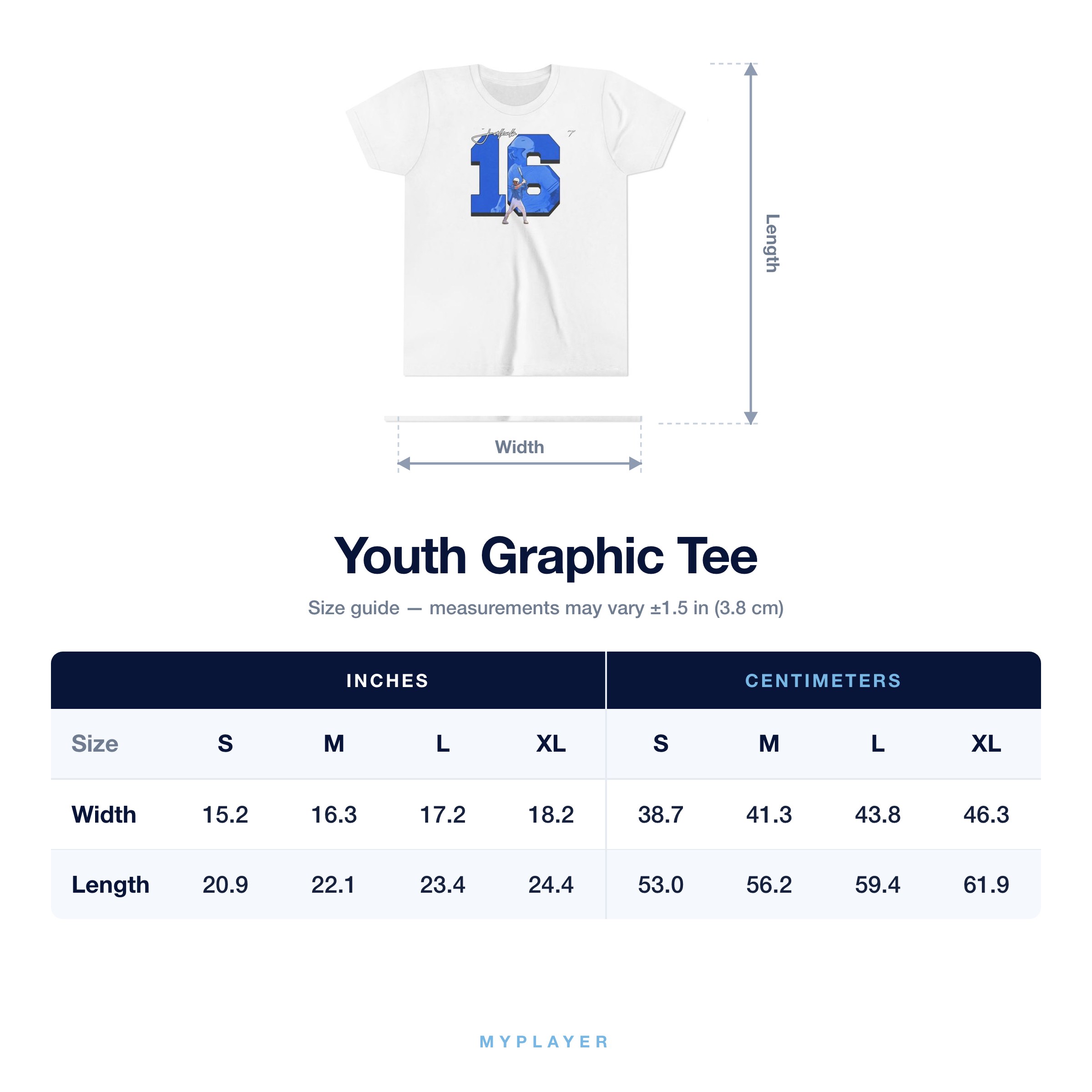 Youth Tee size chart