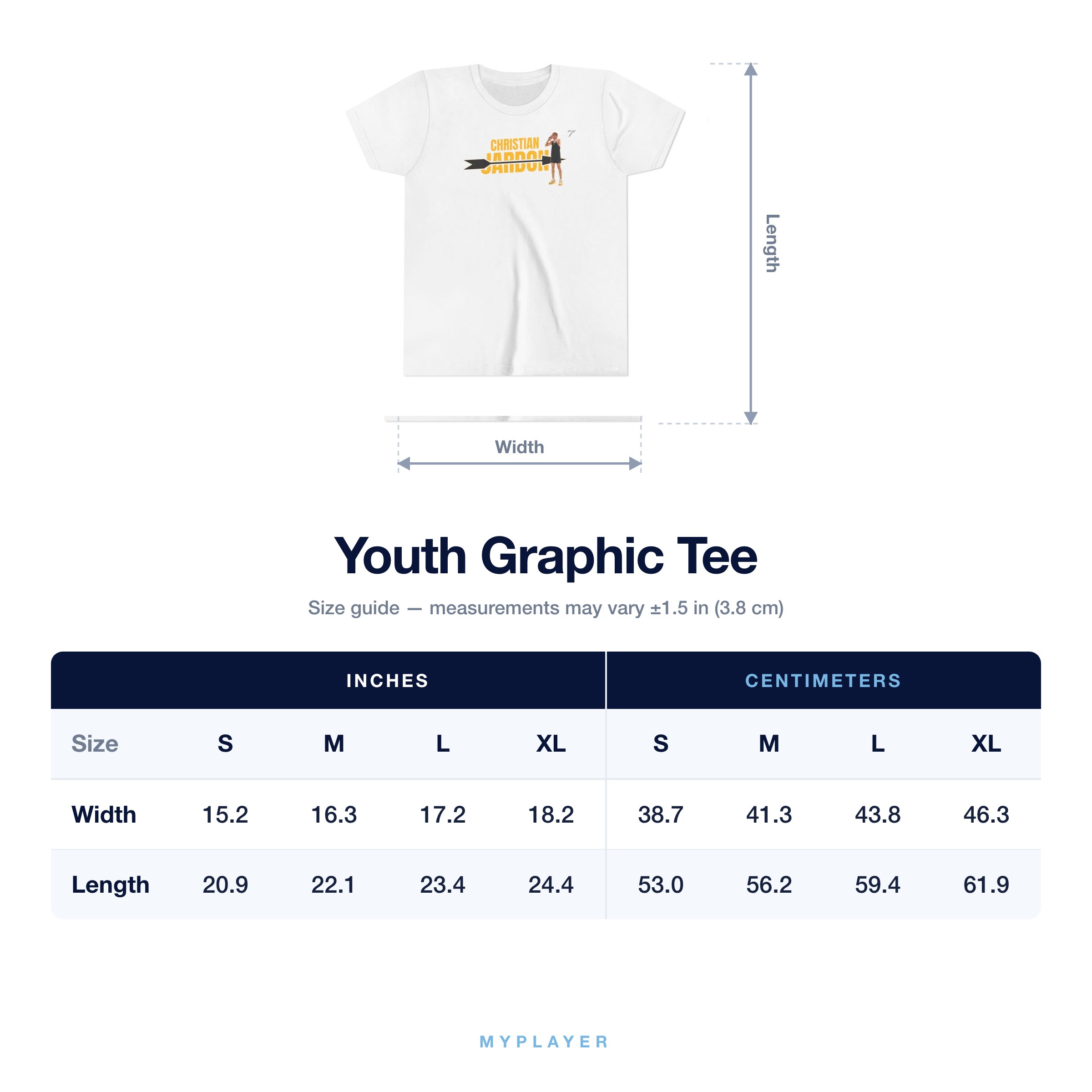 Youth Tee size chart