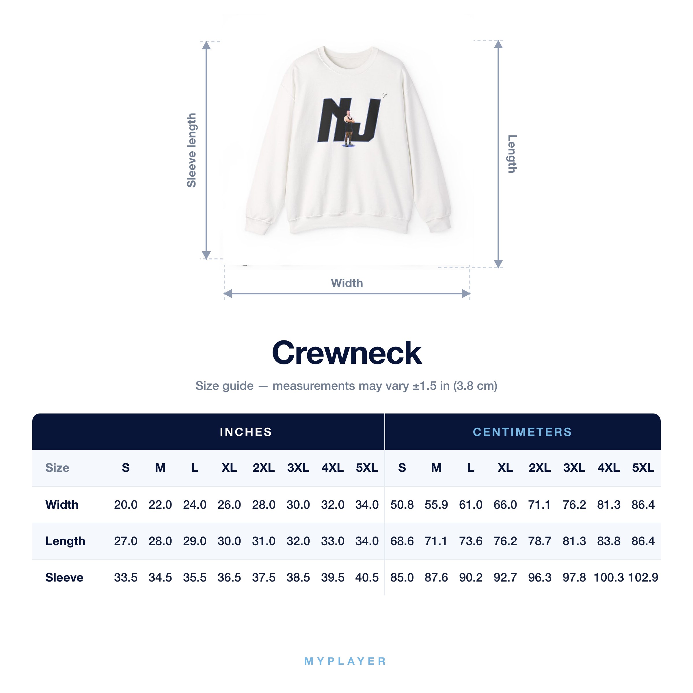 Crewneck size chart