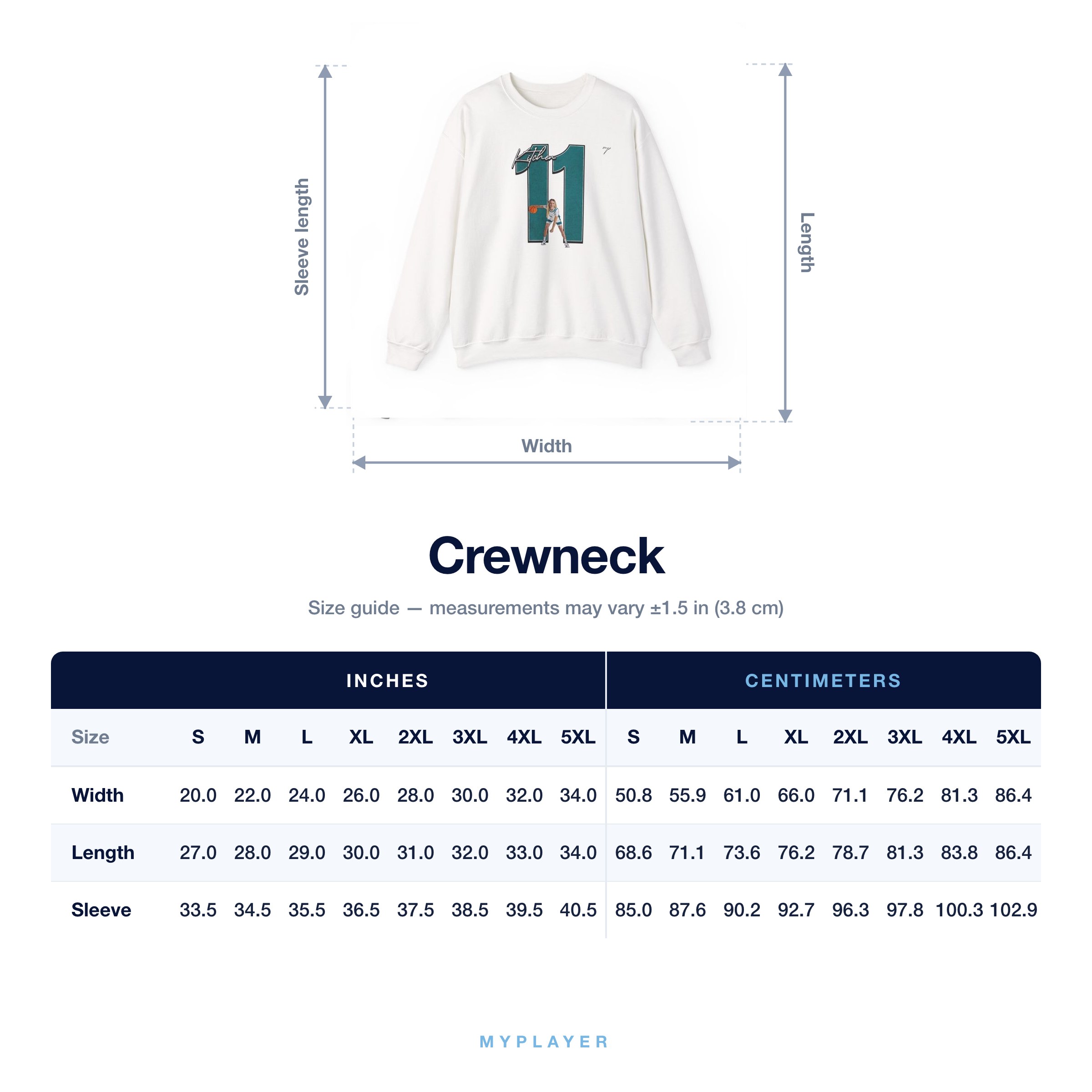 Crewneck size chart