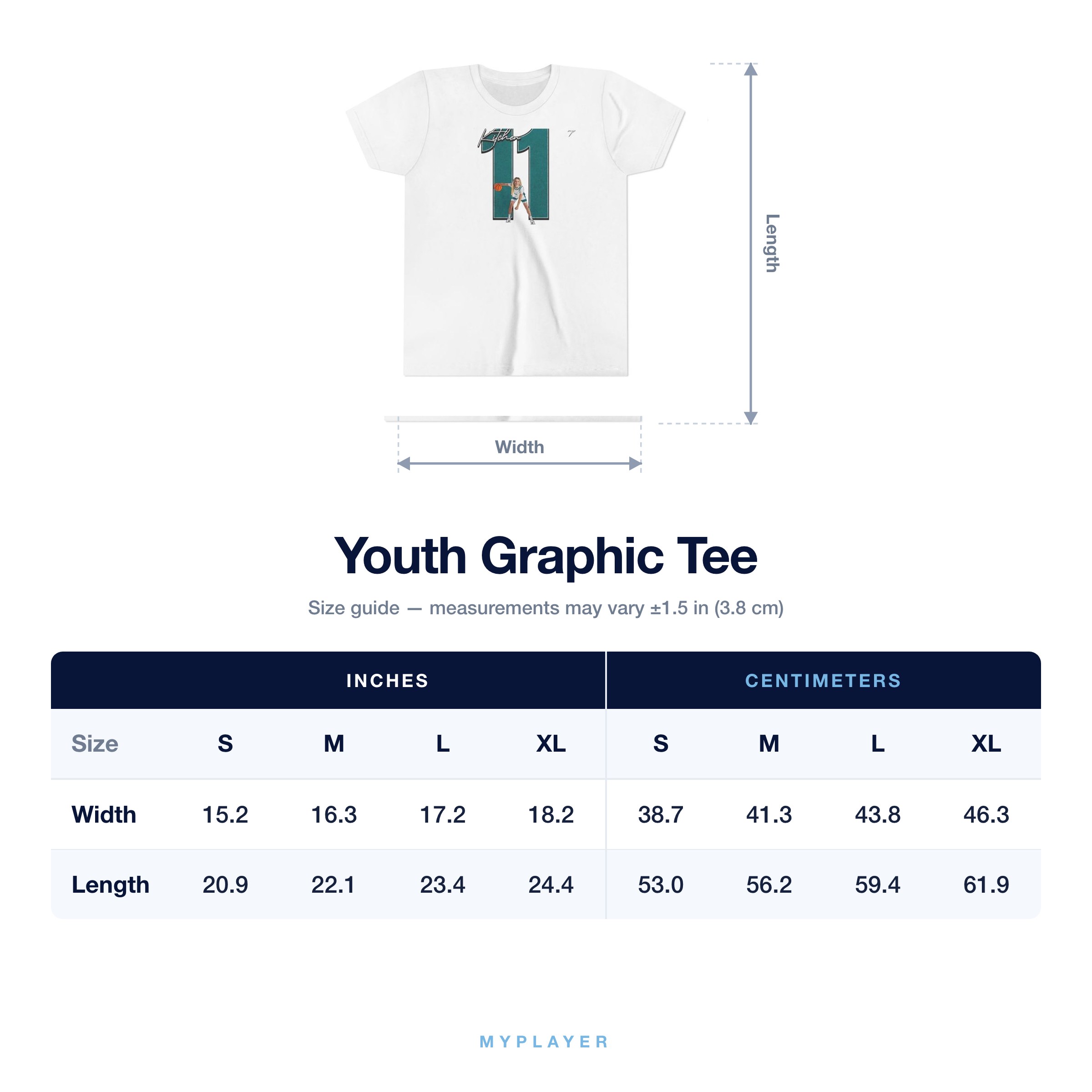 Youth Tee size chart