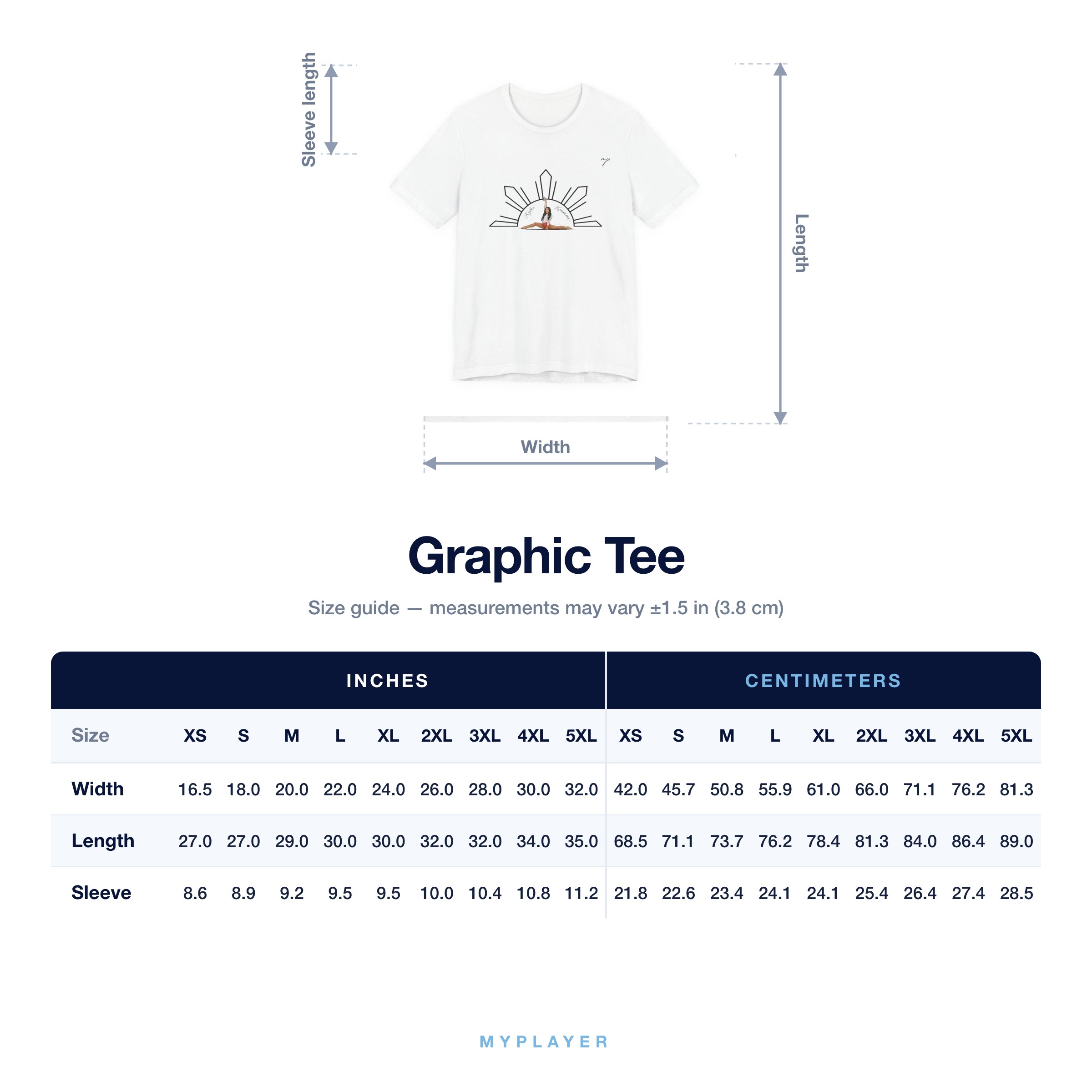 Graphic Tee size chart