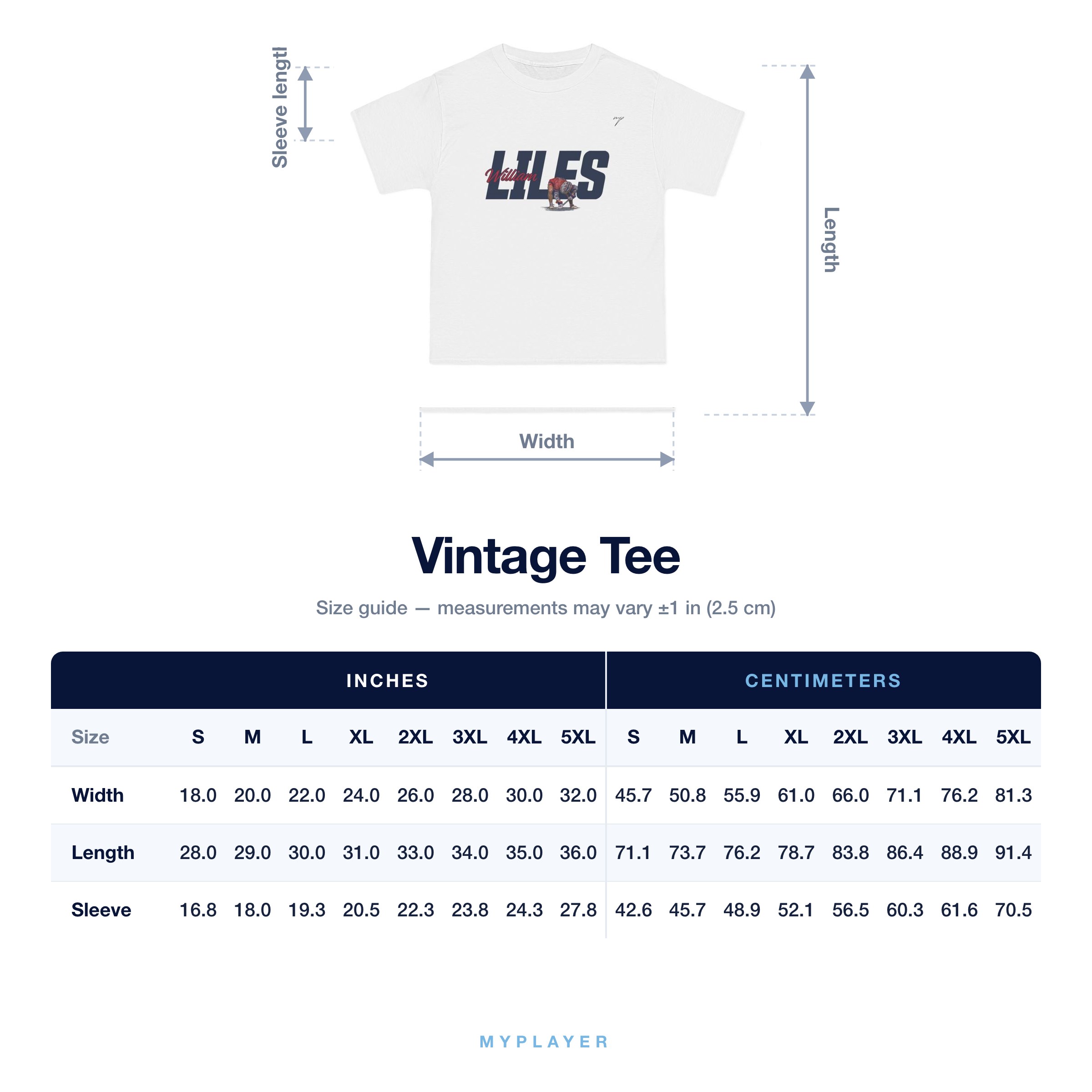 Vintage Tee size chart
