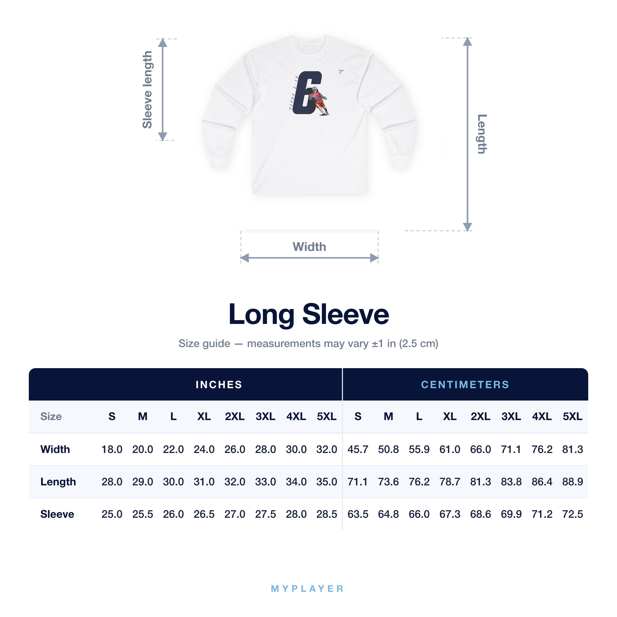 Long Sleeve size chart