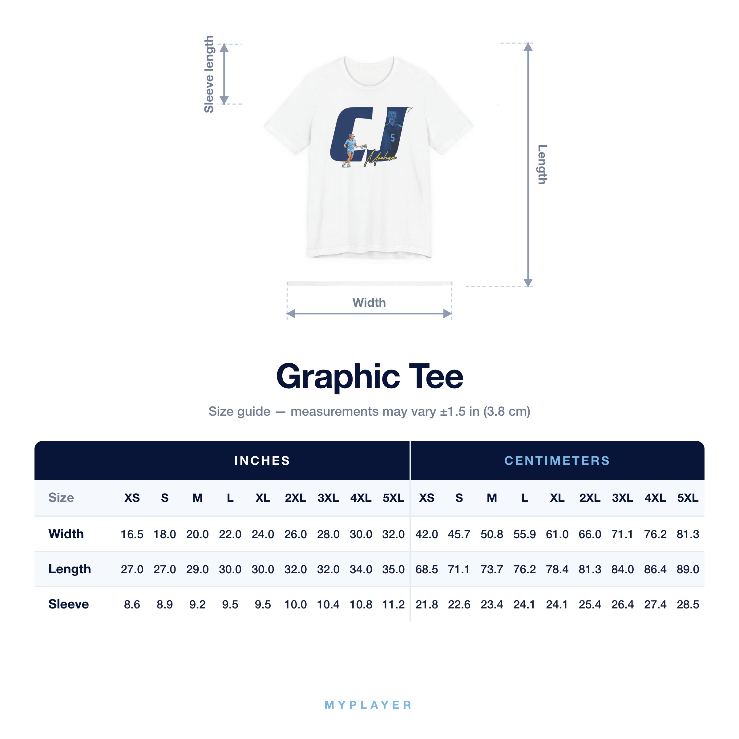 Graphic Tee size chart