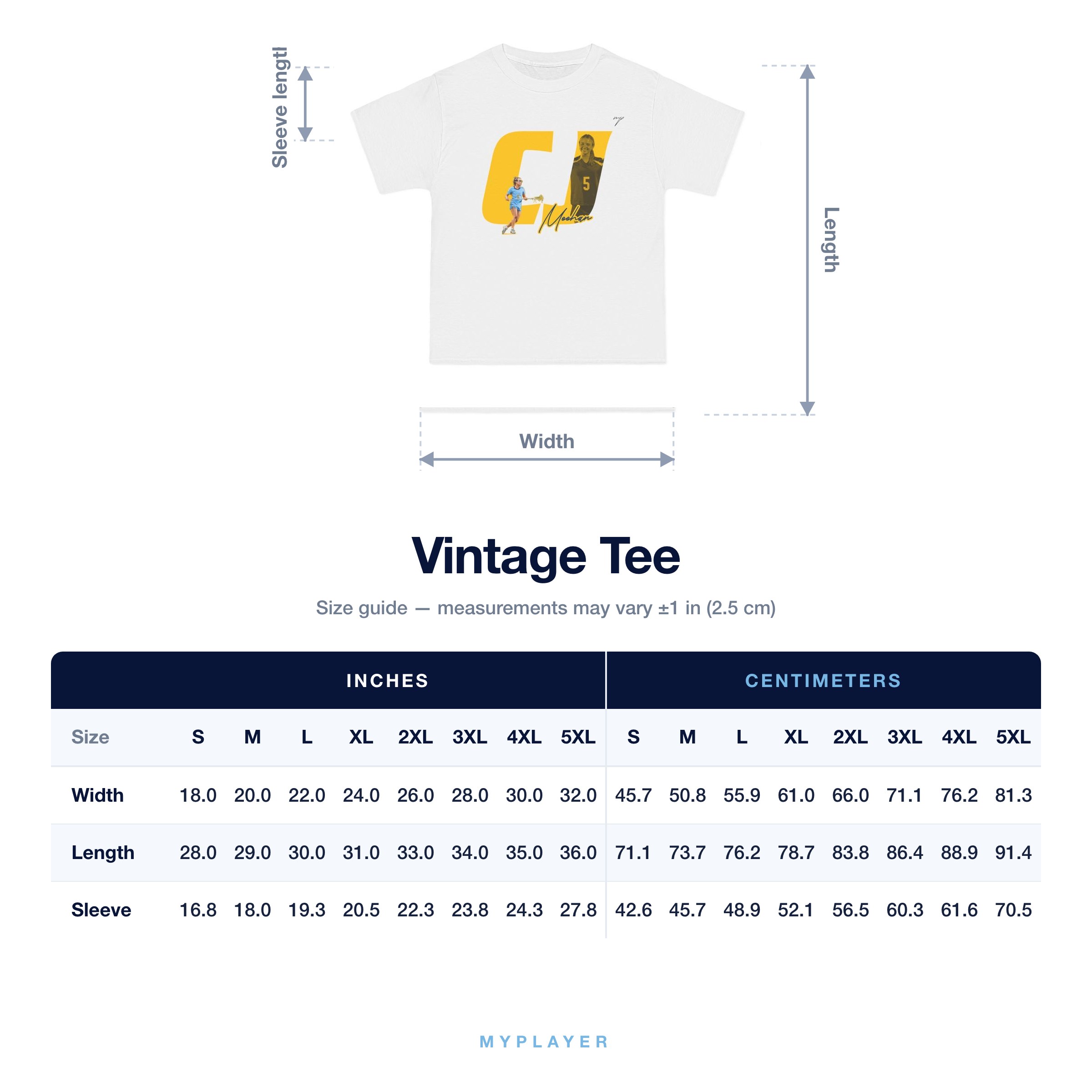 Vintage Tee size chart