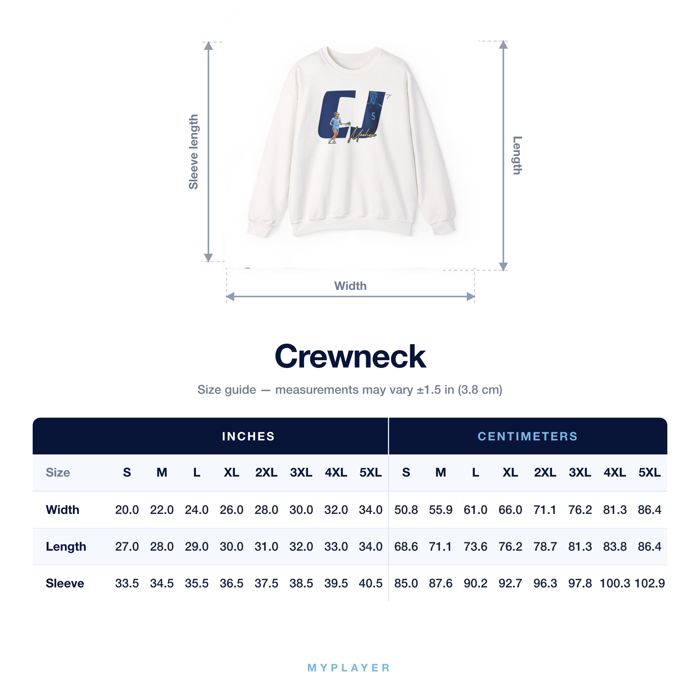 Crewneck size chart