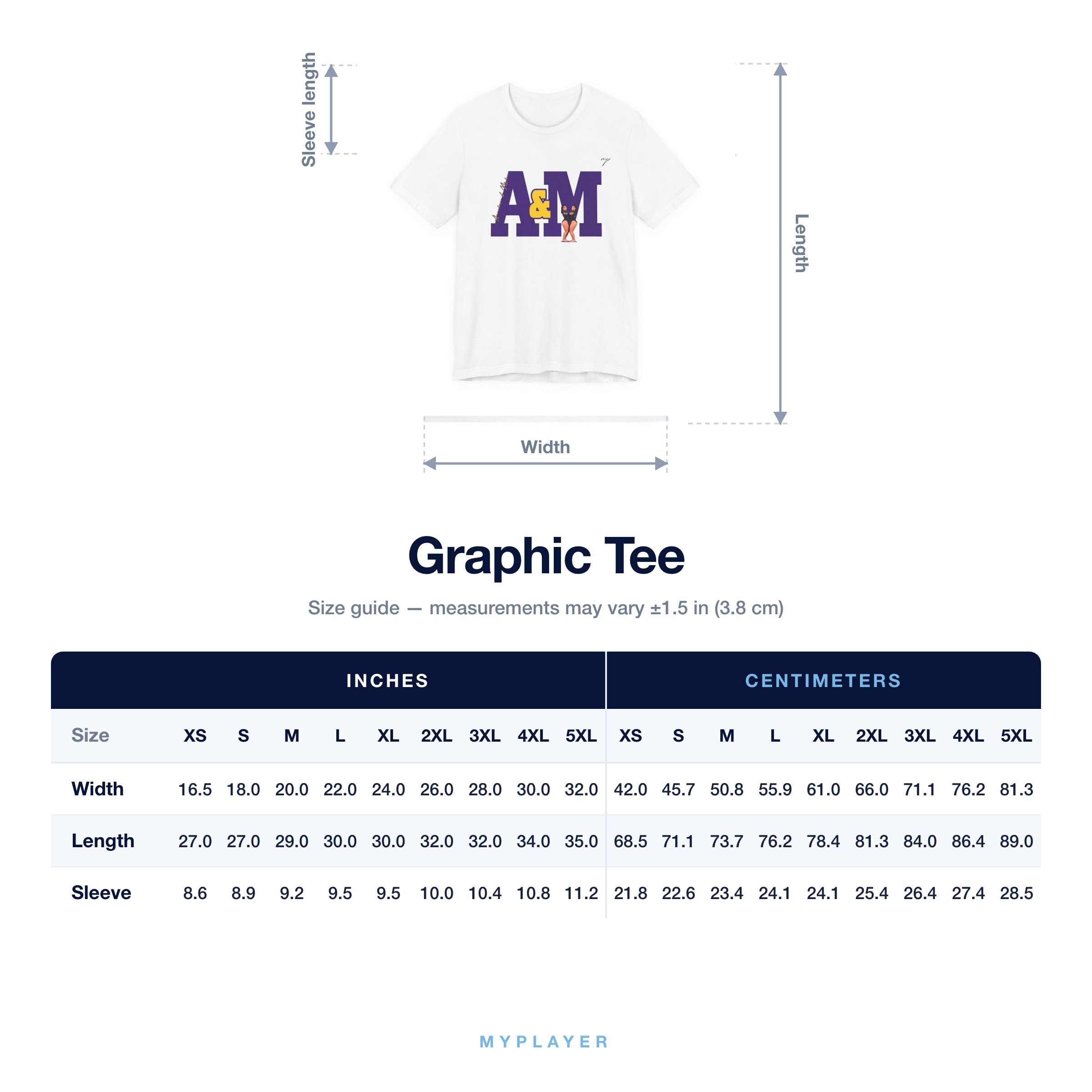 Graphic Tee size chart