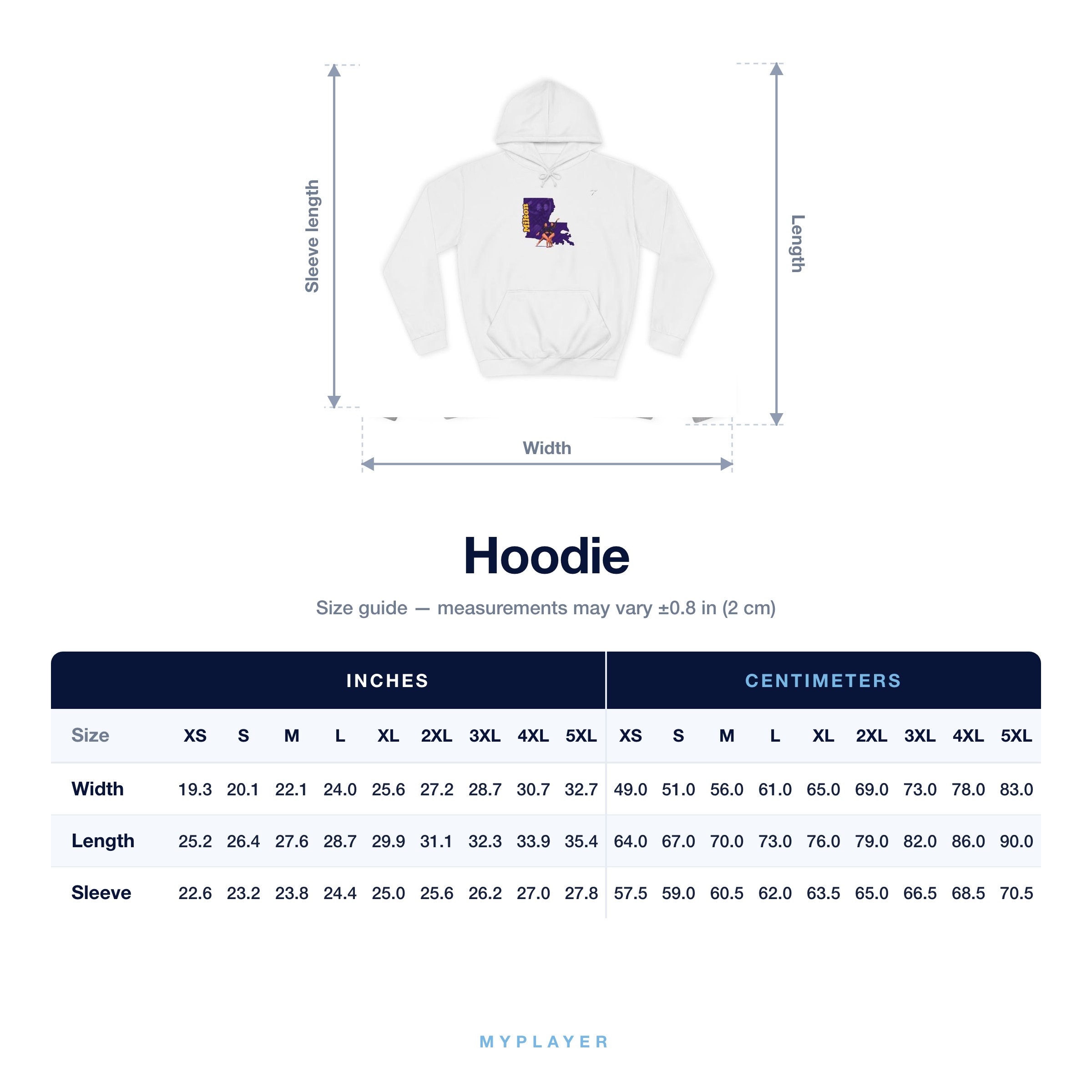 Hoodie size chart