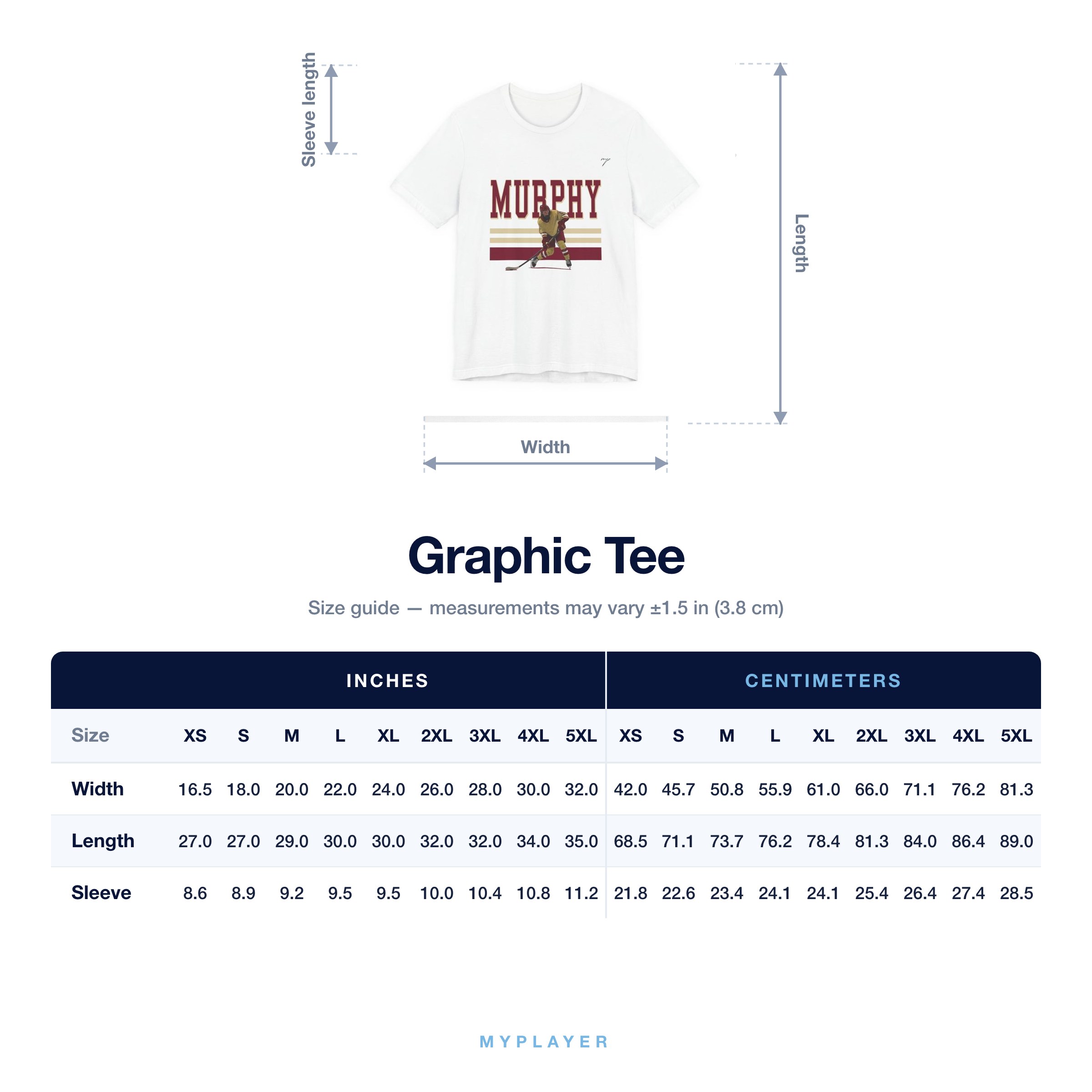 Graphic Tee size chart