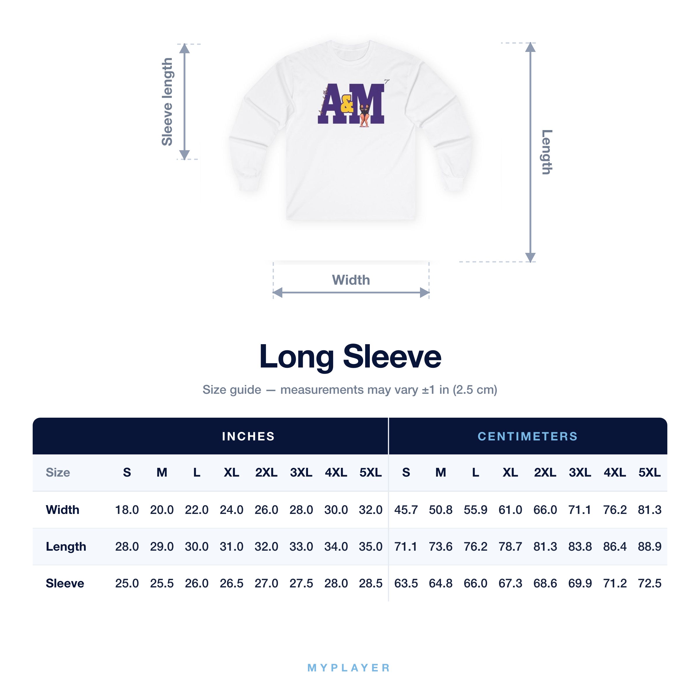 Long Sleeve size chart