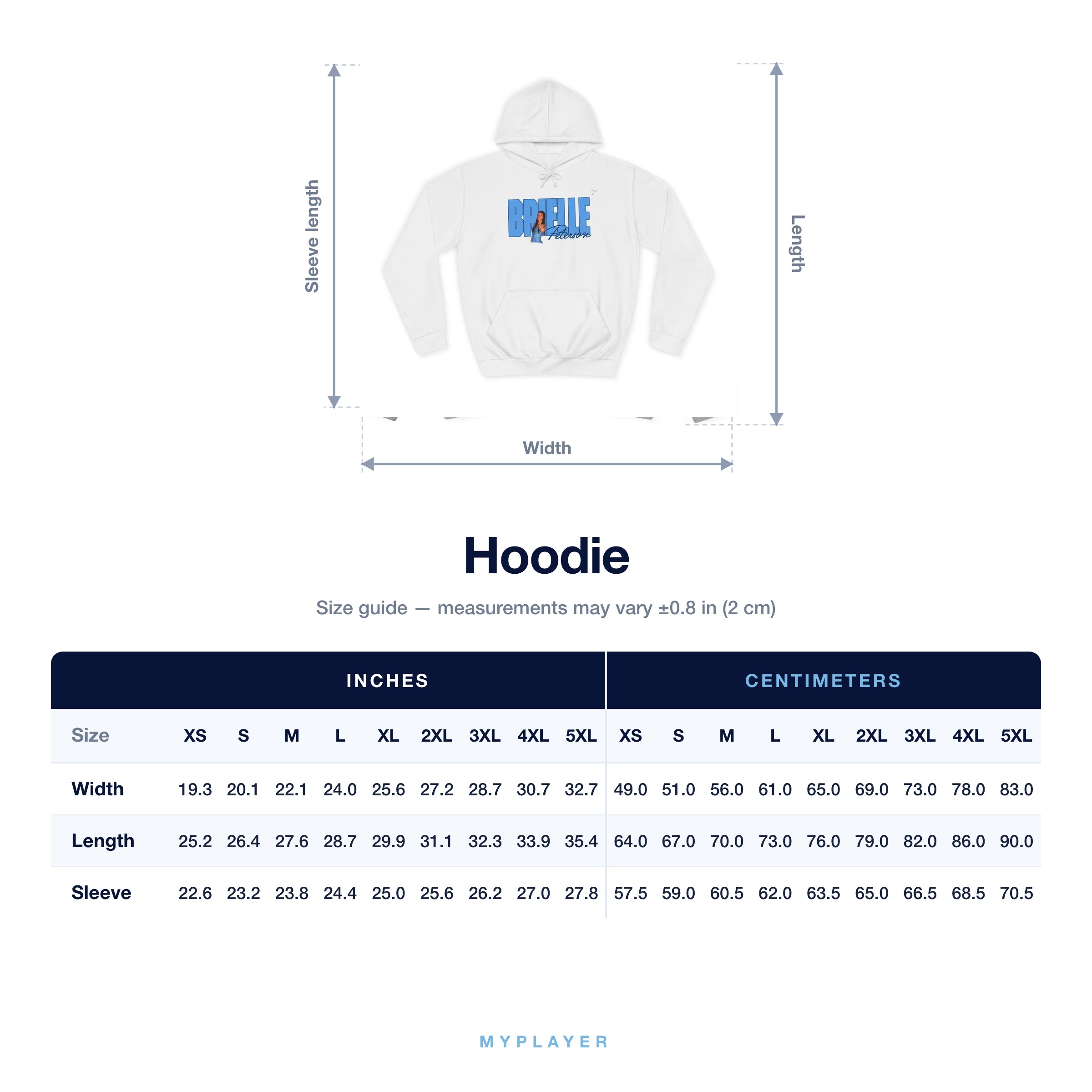 Hoodie size chart