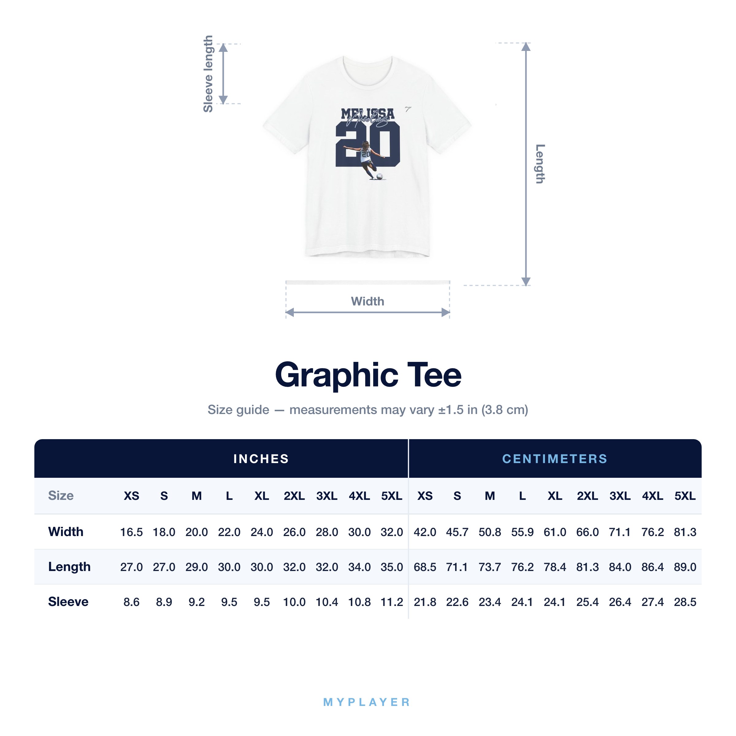 Graphic Tee size chart