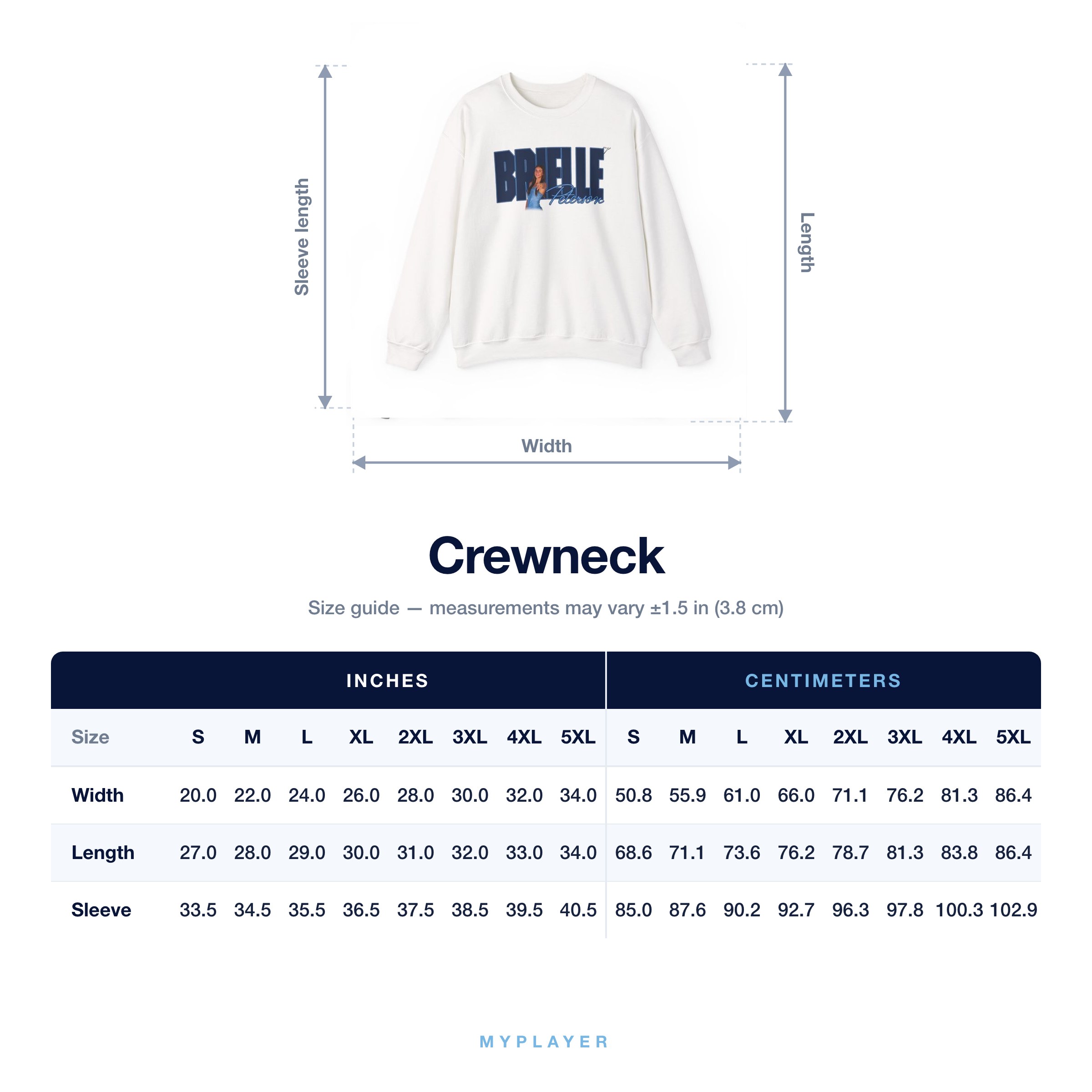 Crewneck size chart