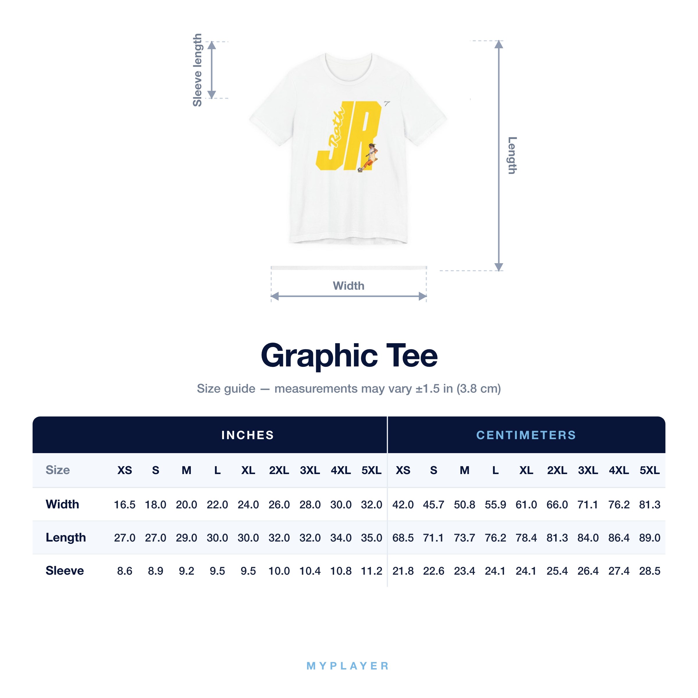 Graphic Tee size chart