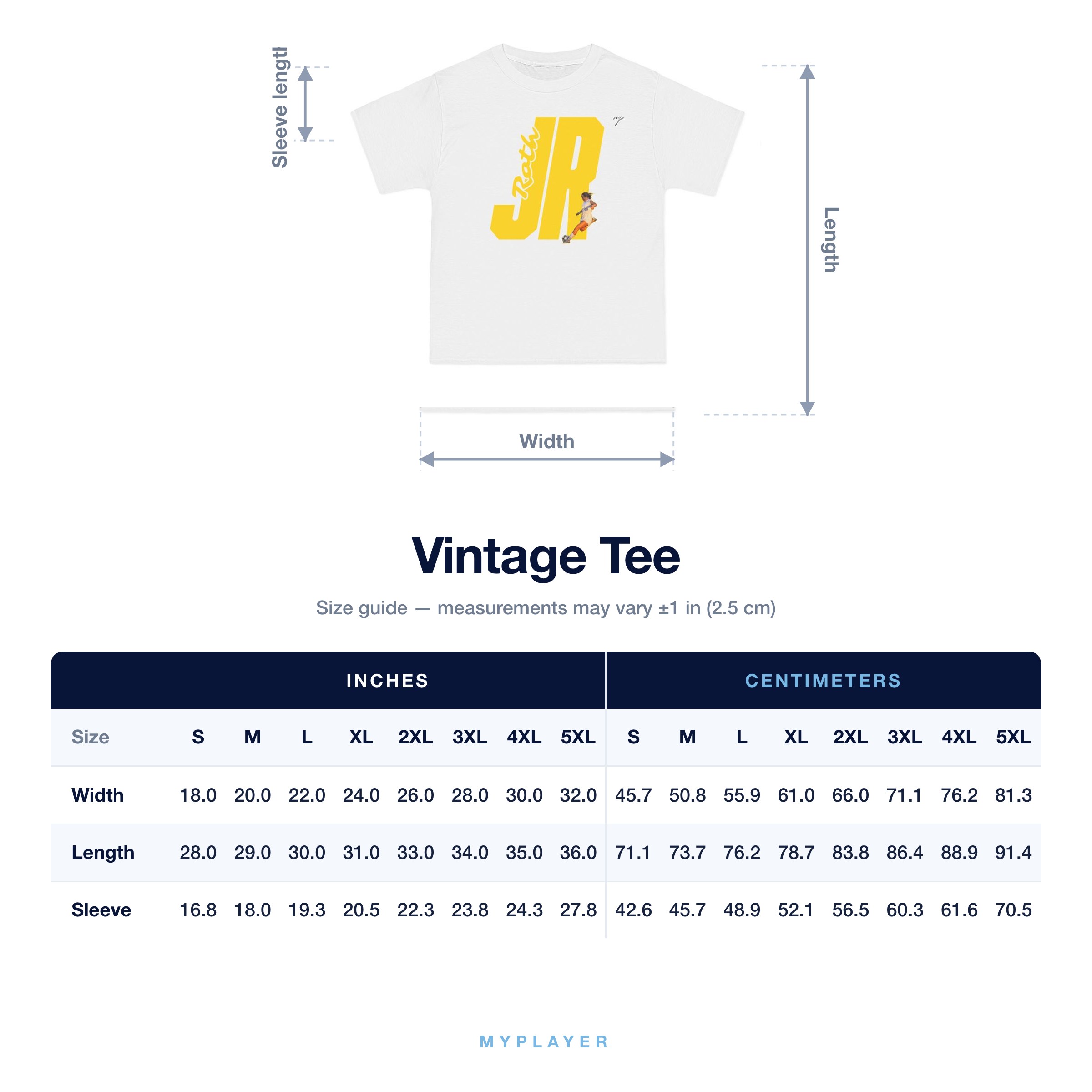 Vintage Tee size chart