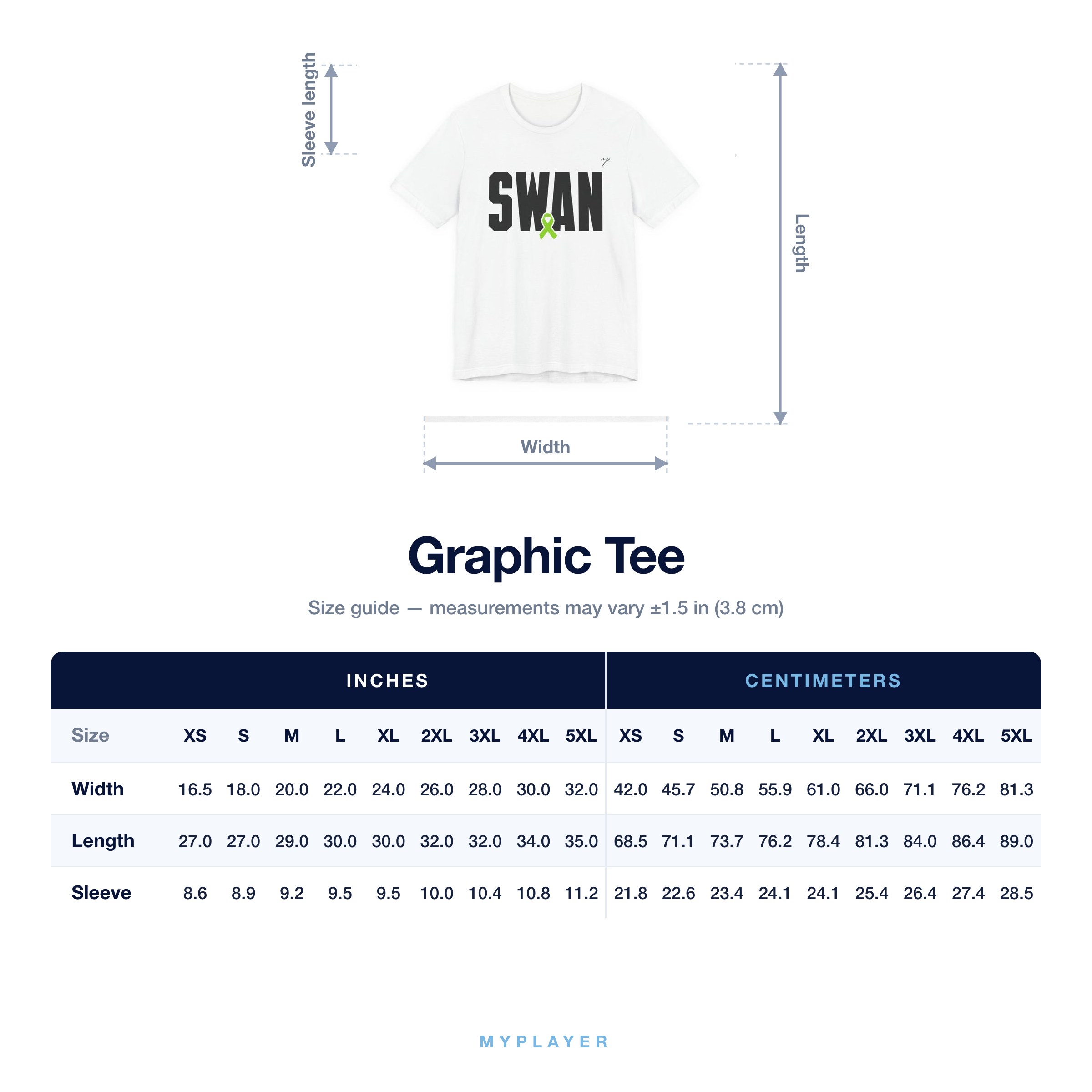 Graphic Tee size chart