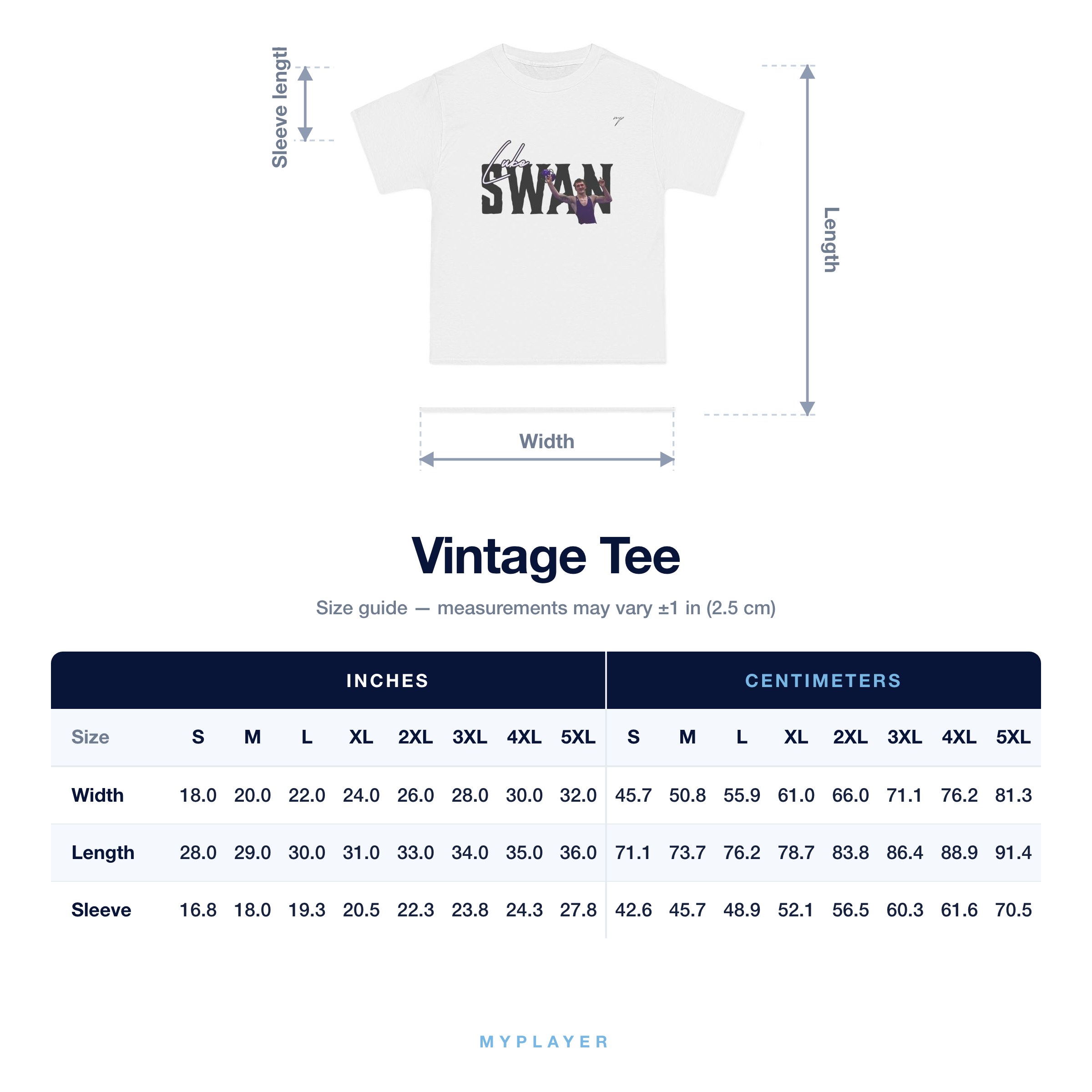 Vintage Tee size chart