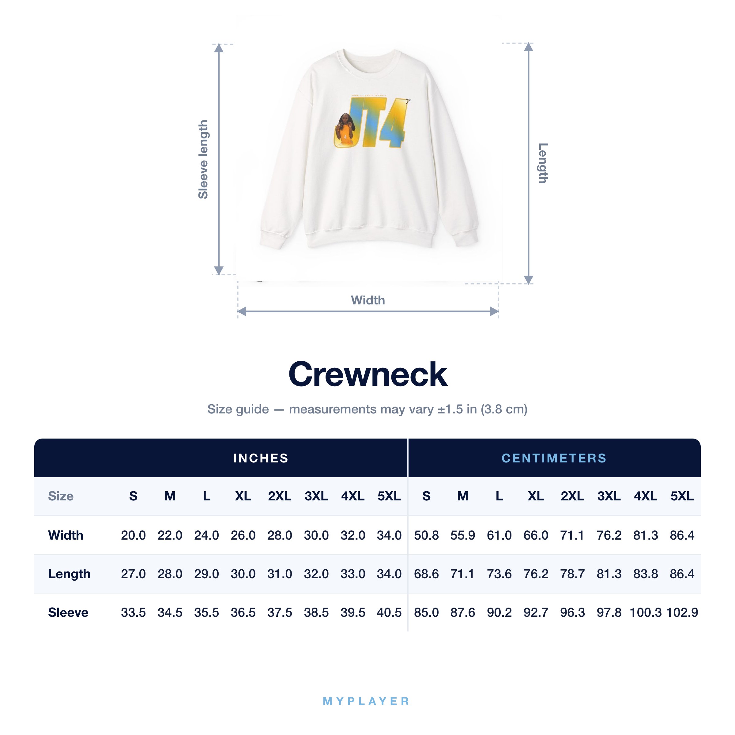 Crewneck size chart