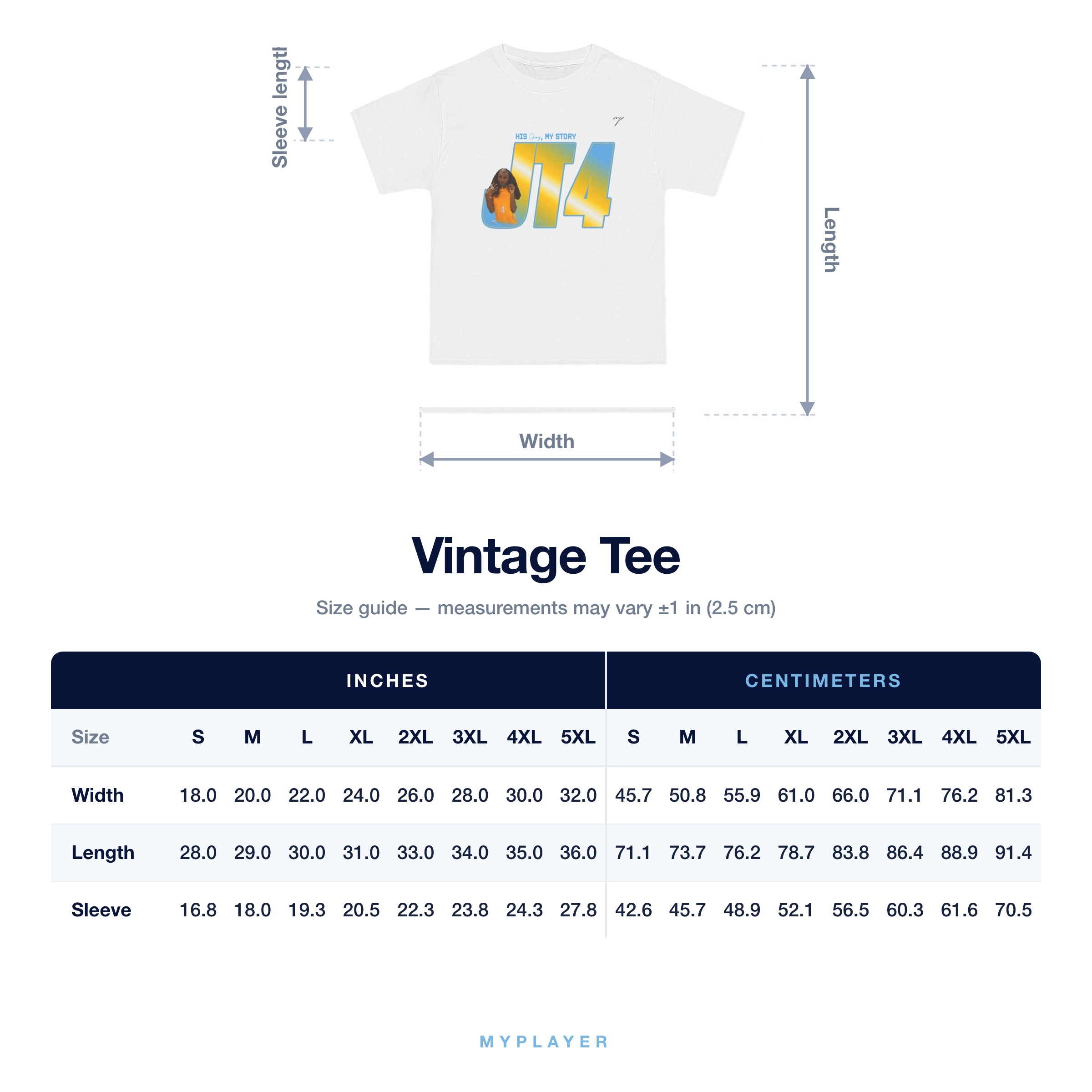 Vintage Tee size chart