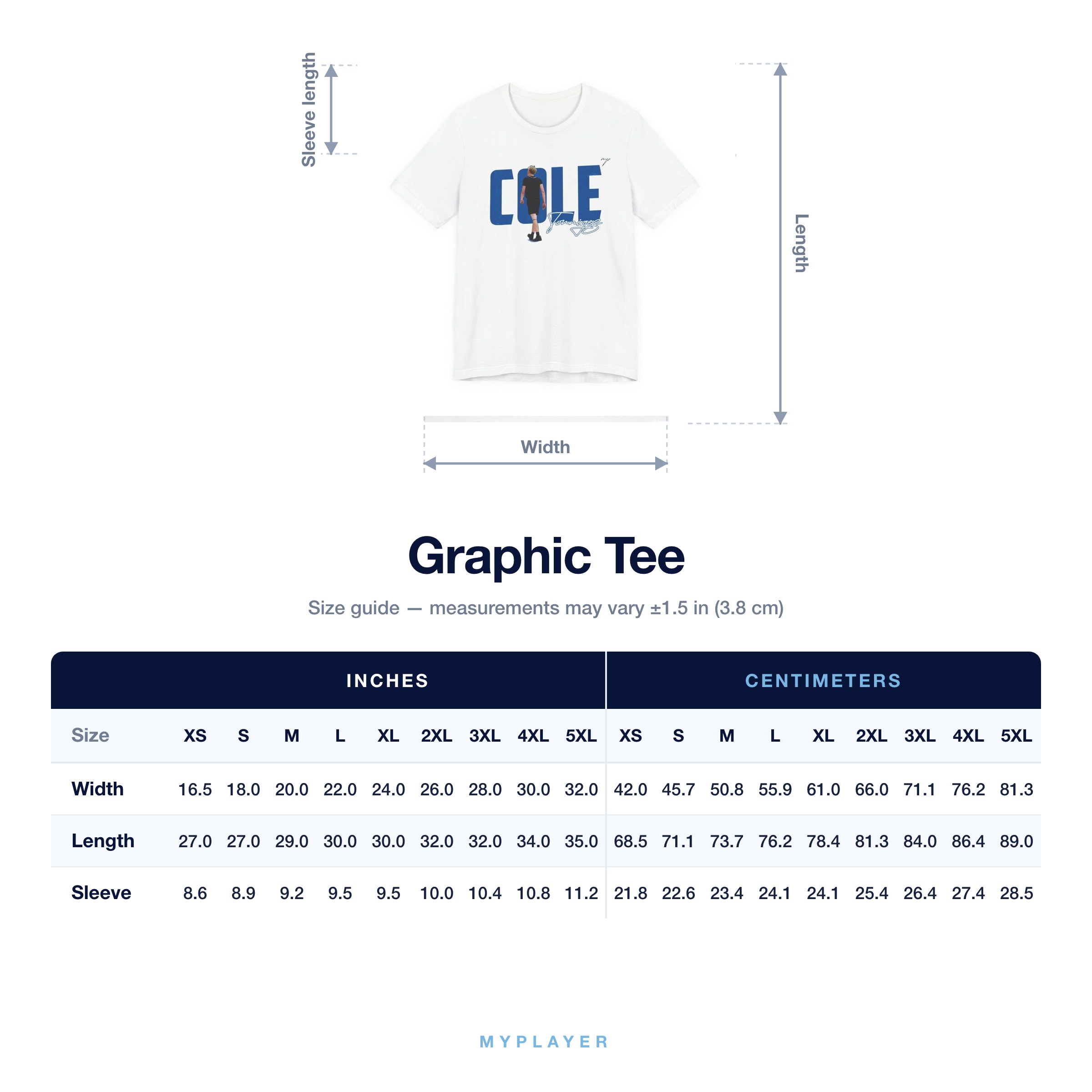Graphic Tee size chart