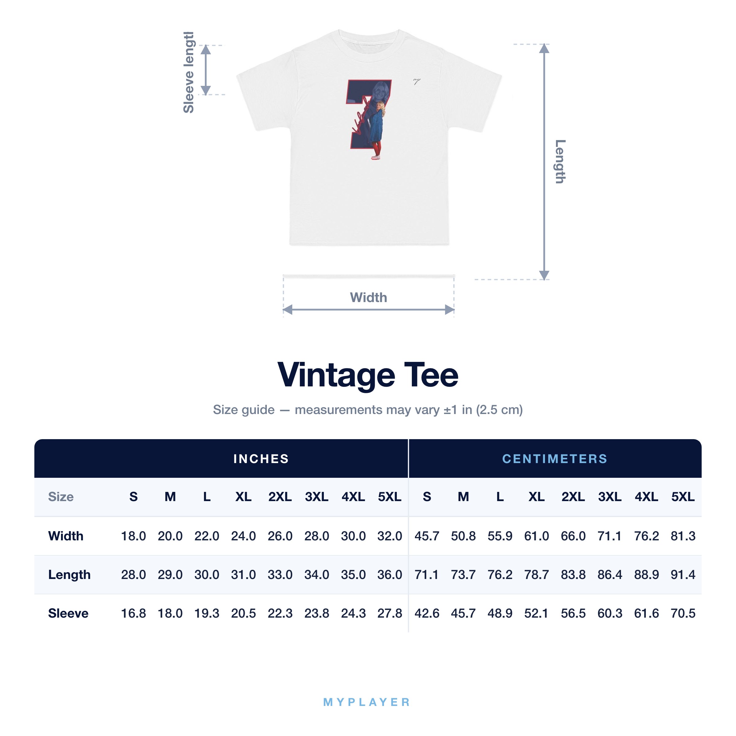 Vintage Tee size chart