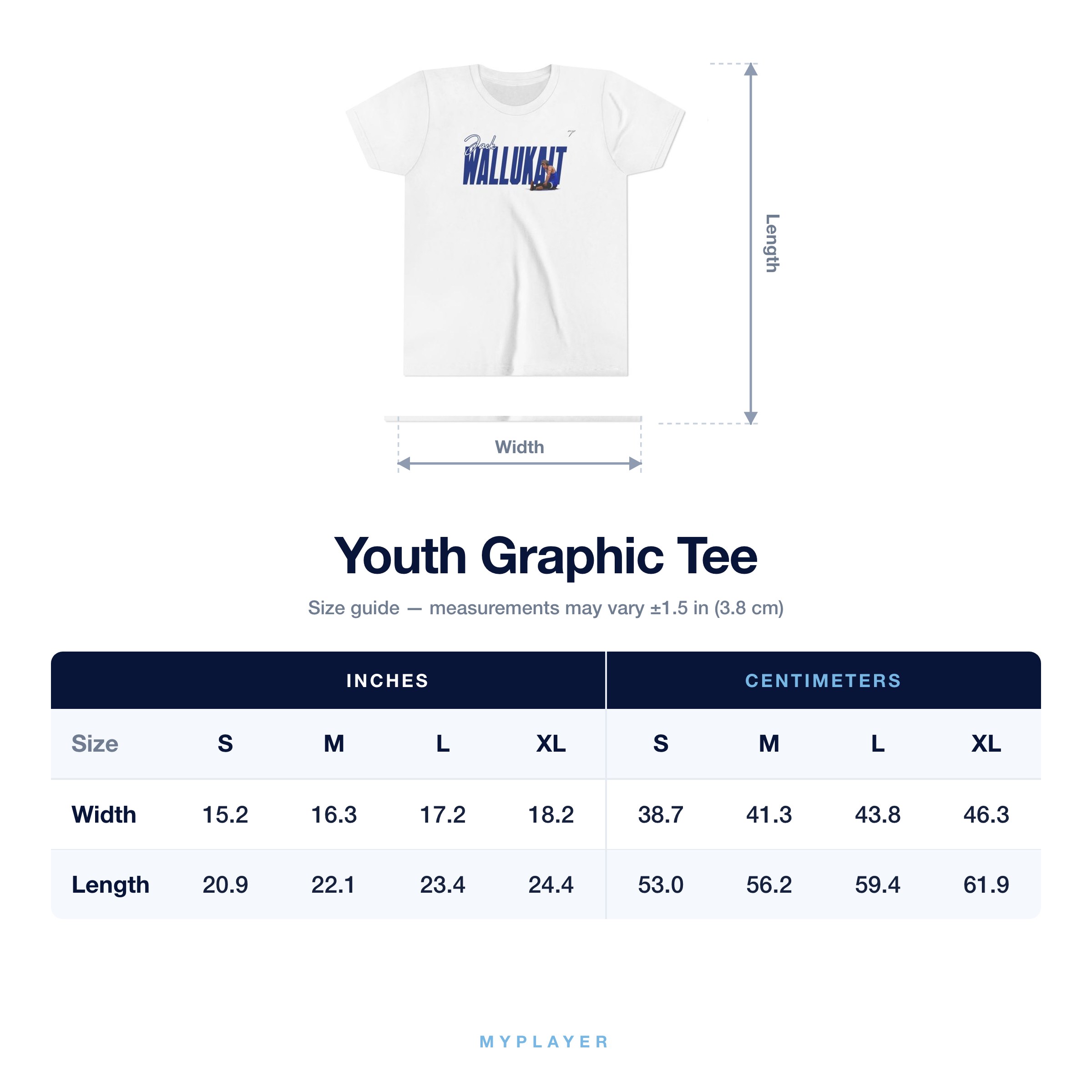 Youth Tee size chart