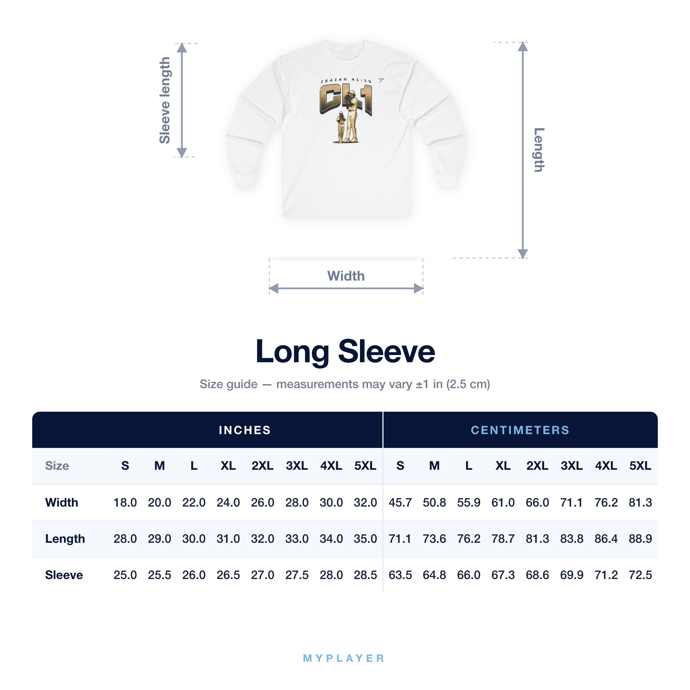 Long Sleeve size chart