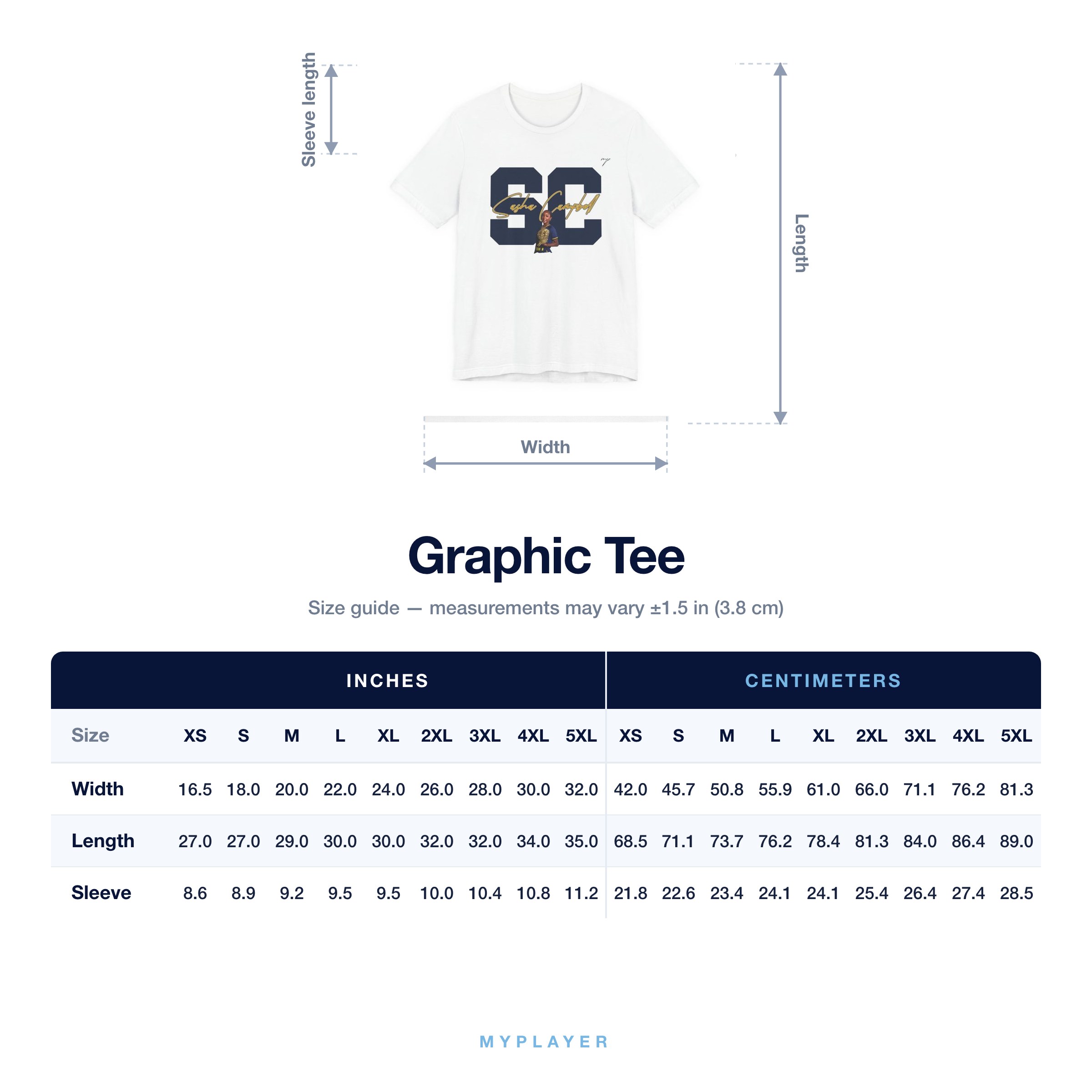 Graphic Tee size chart