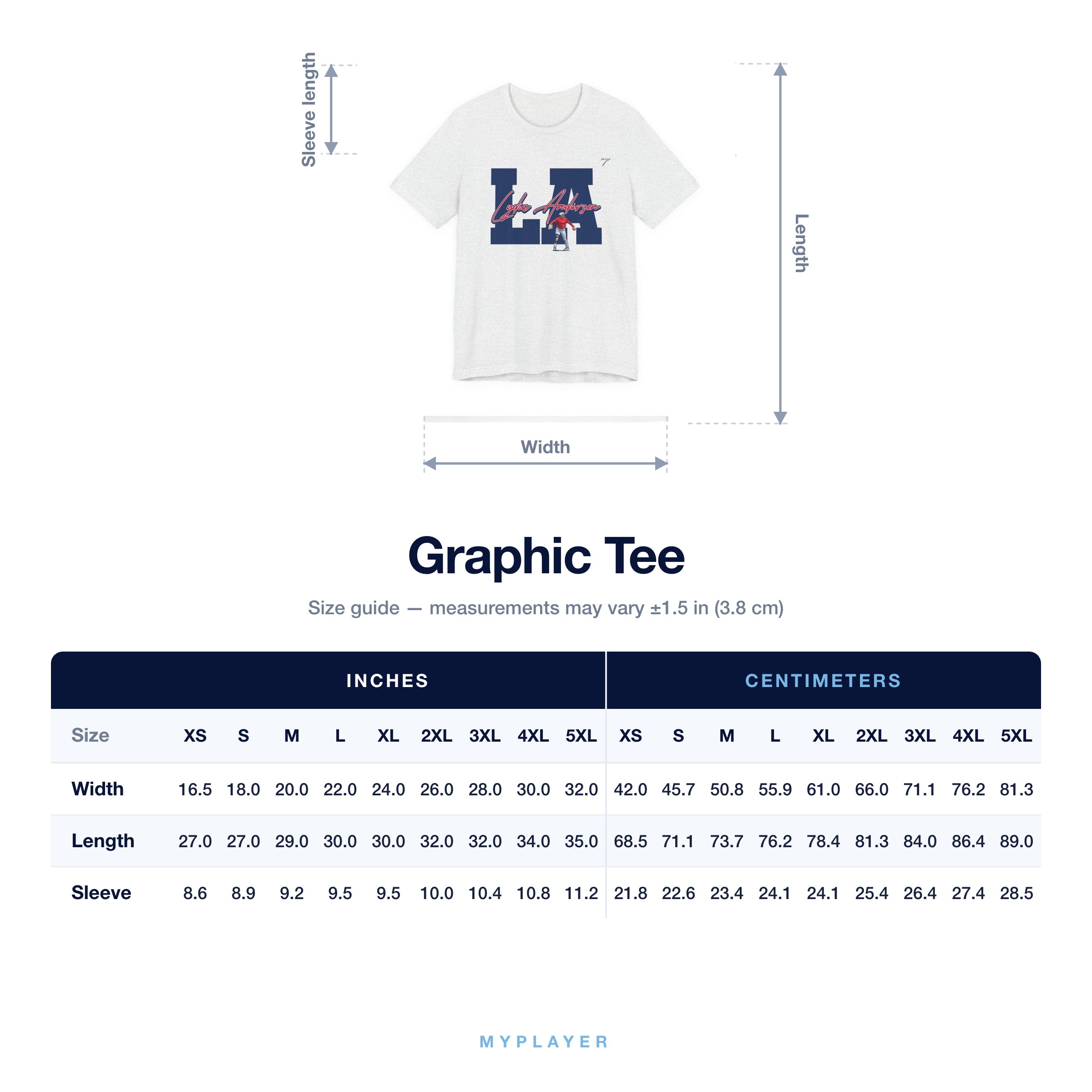 Graphic Tee size chart