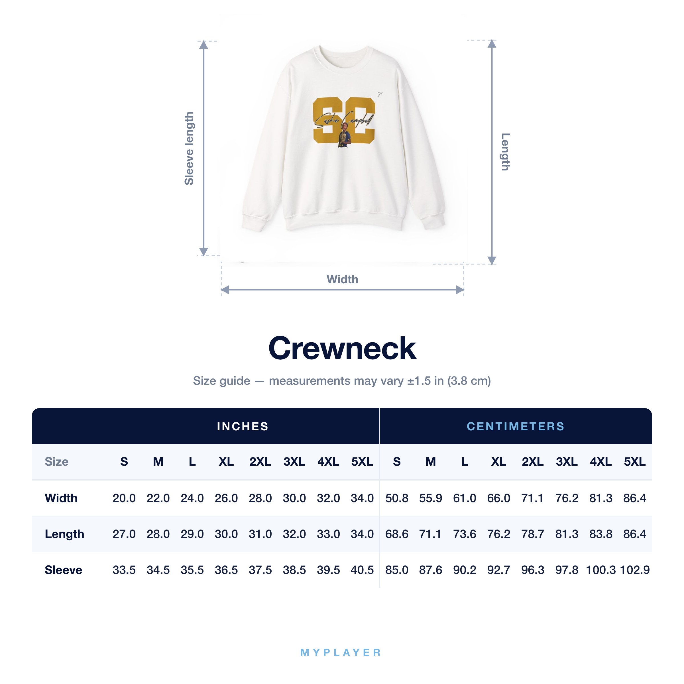 Crewneck size chart