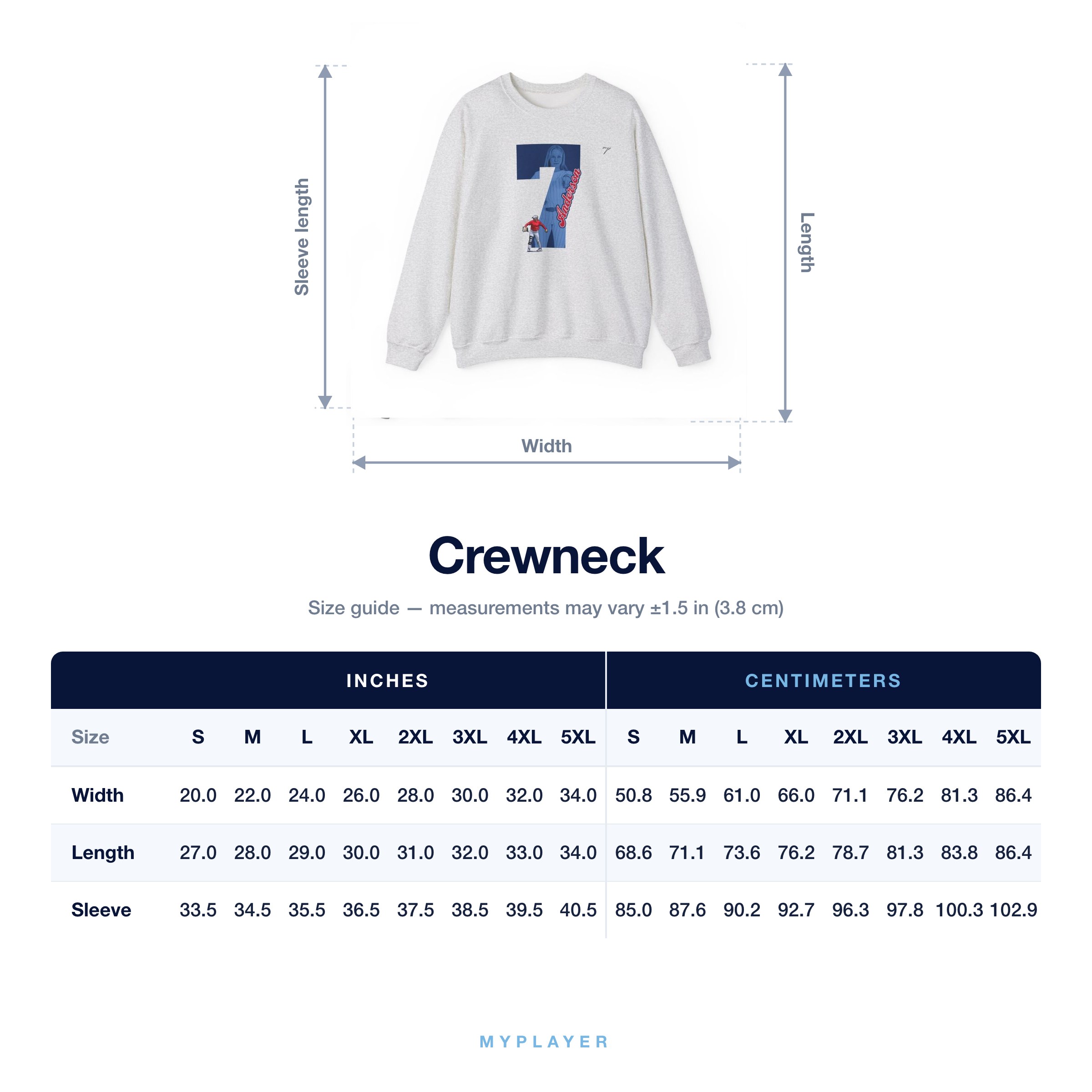 Crewneck size chart