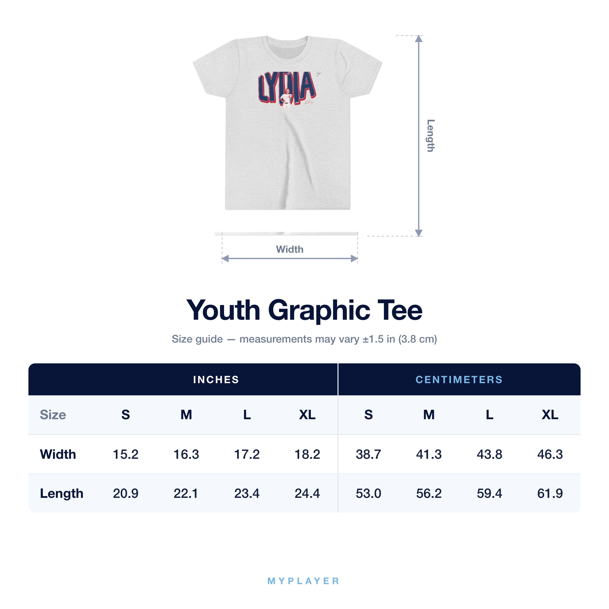 Youth Tee size chart