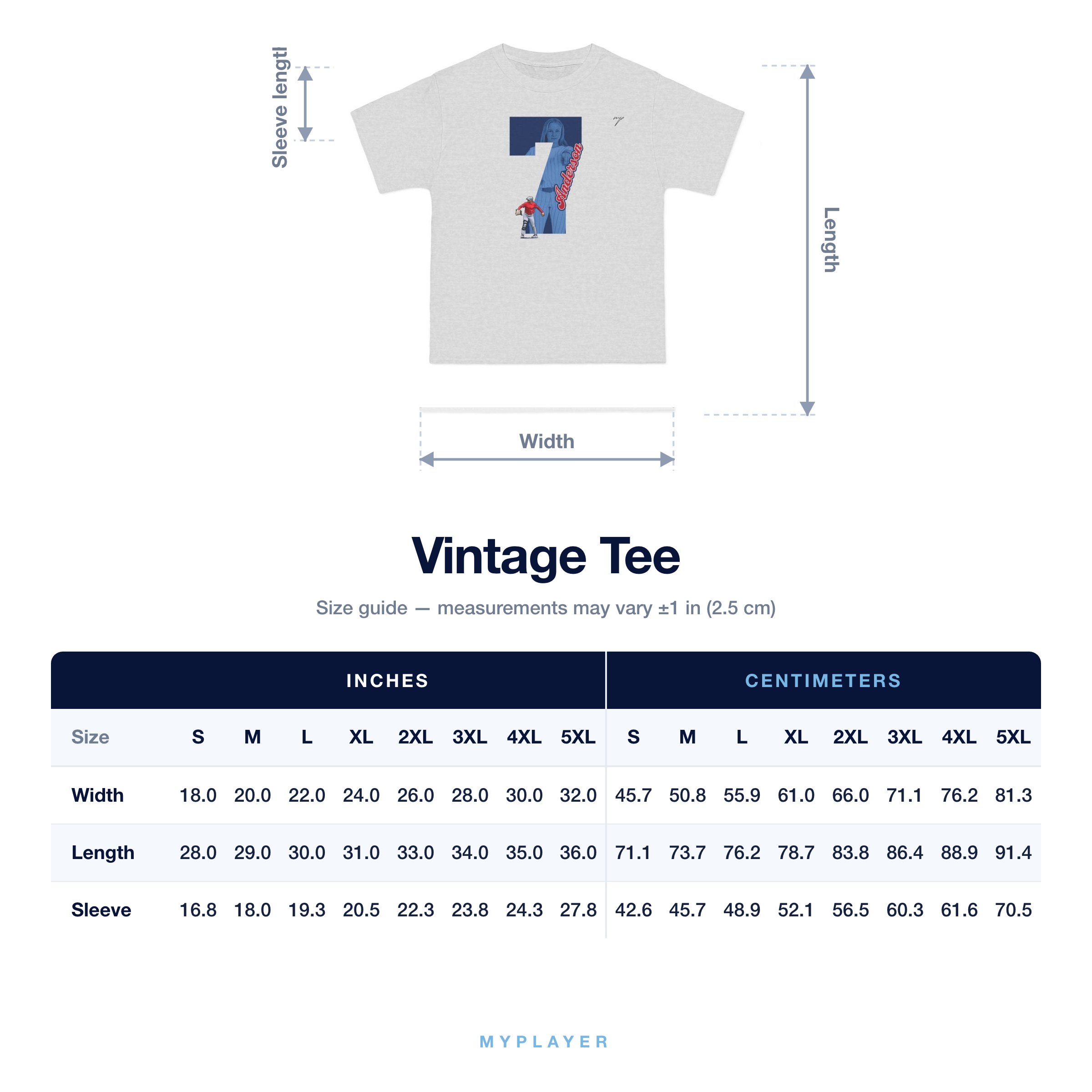 Vintage Tee size chart