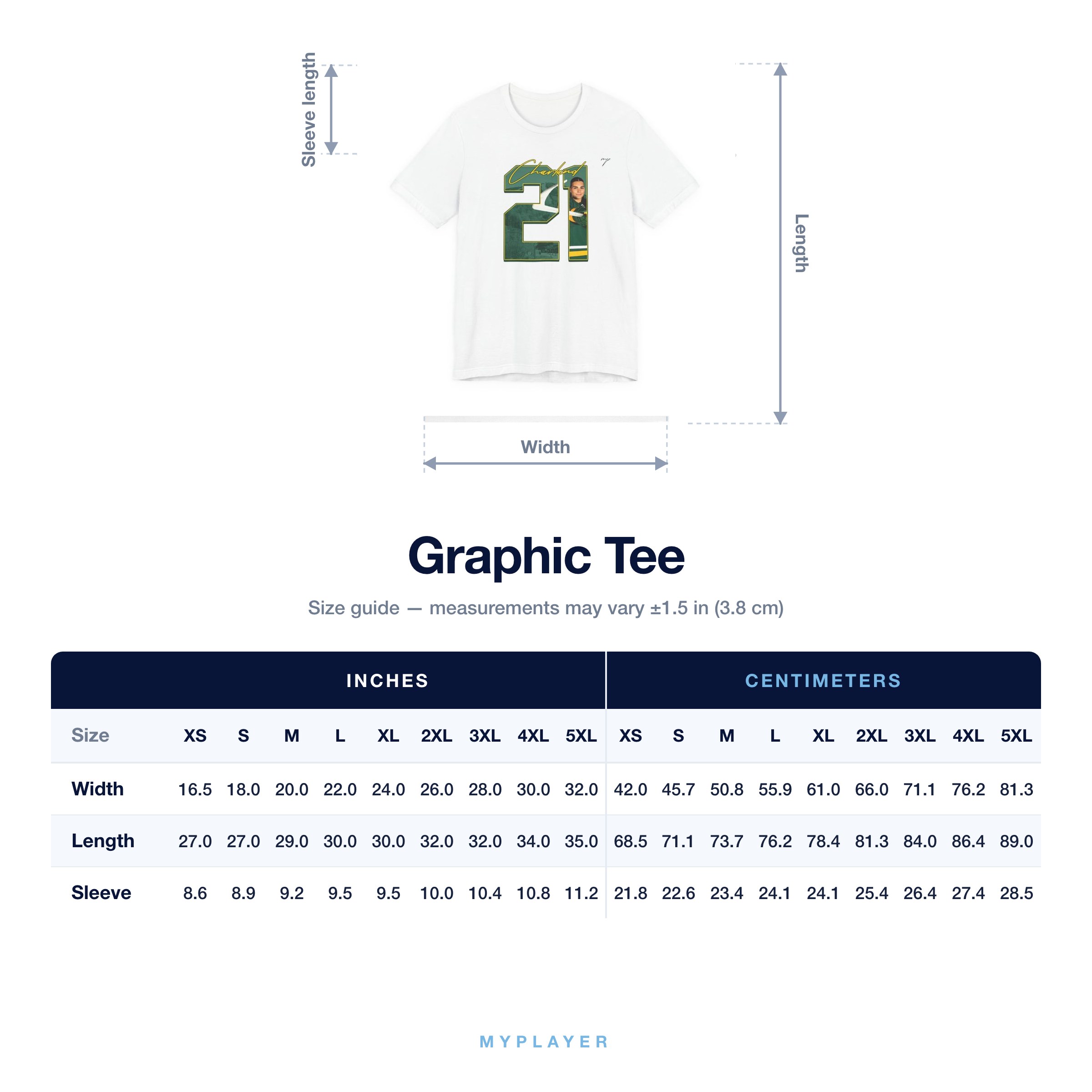 Graphic Tee size chart