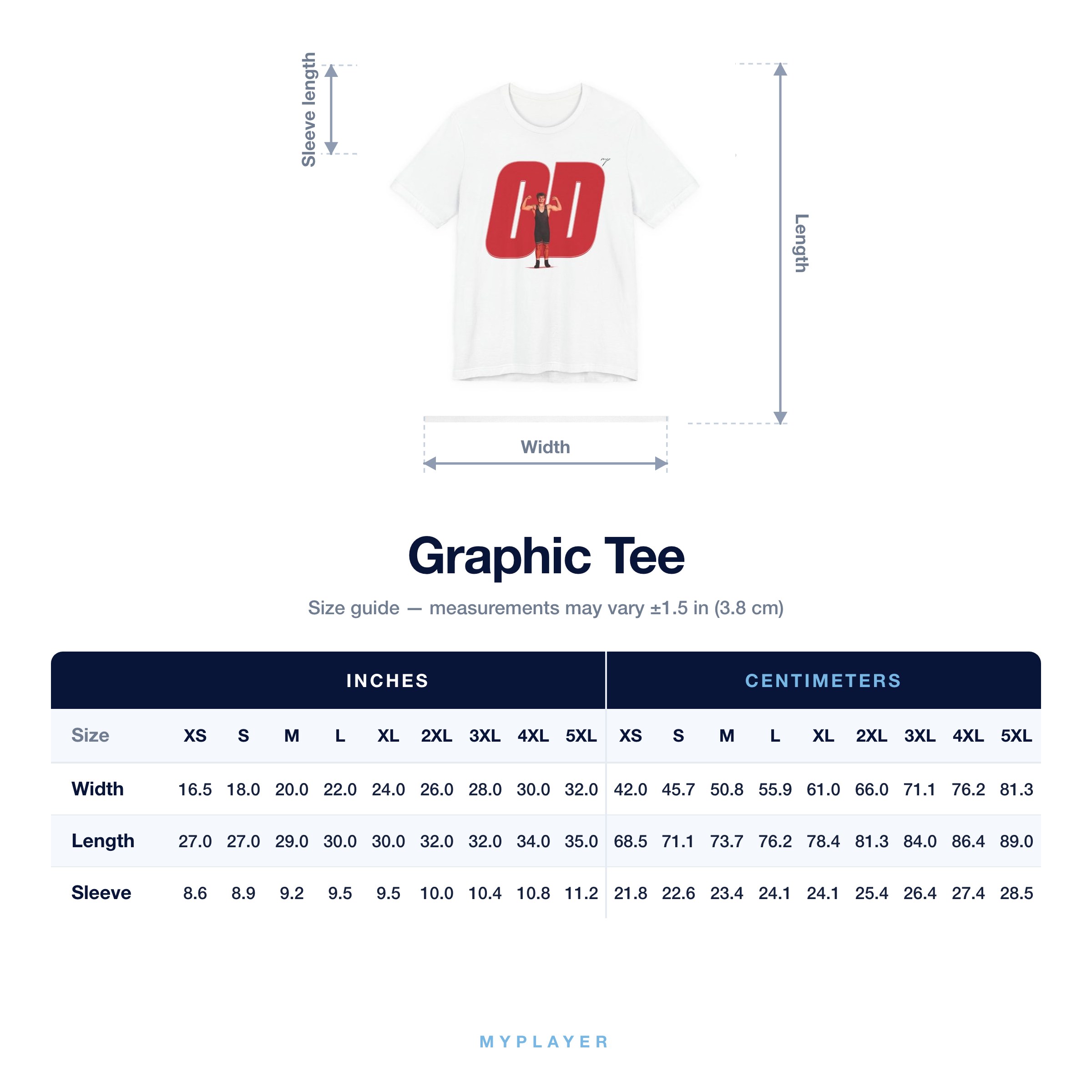 Graphic Tee size chart