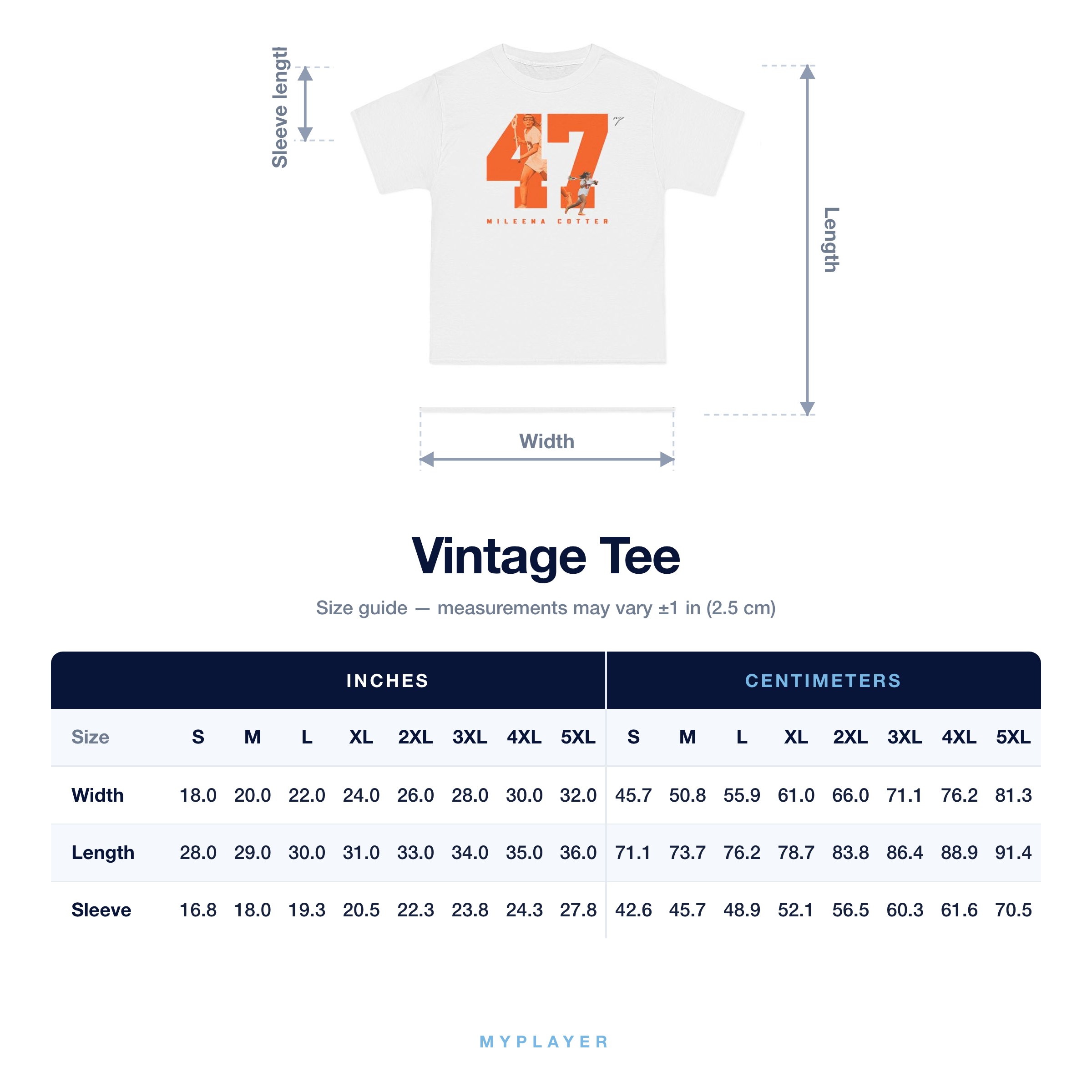 Vintage Tee size chart