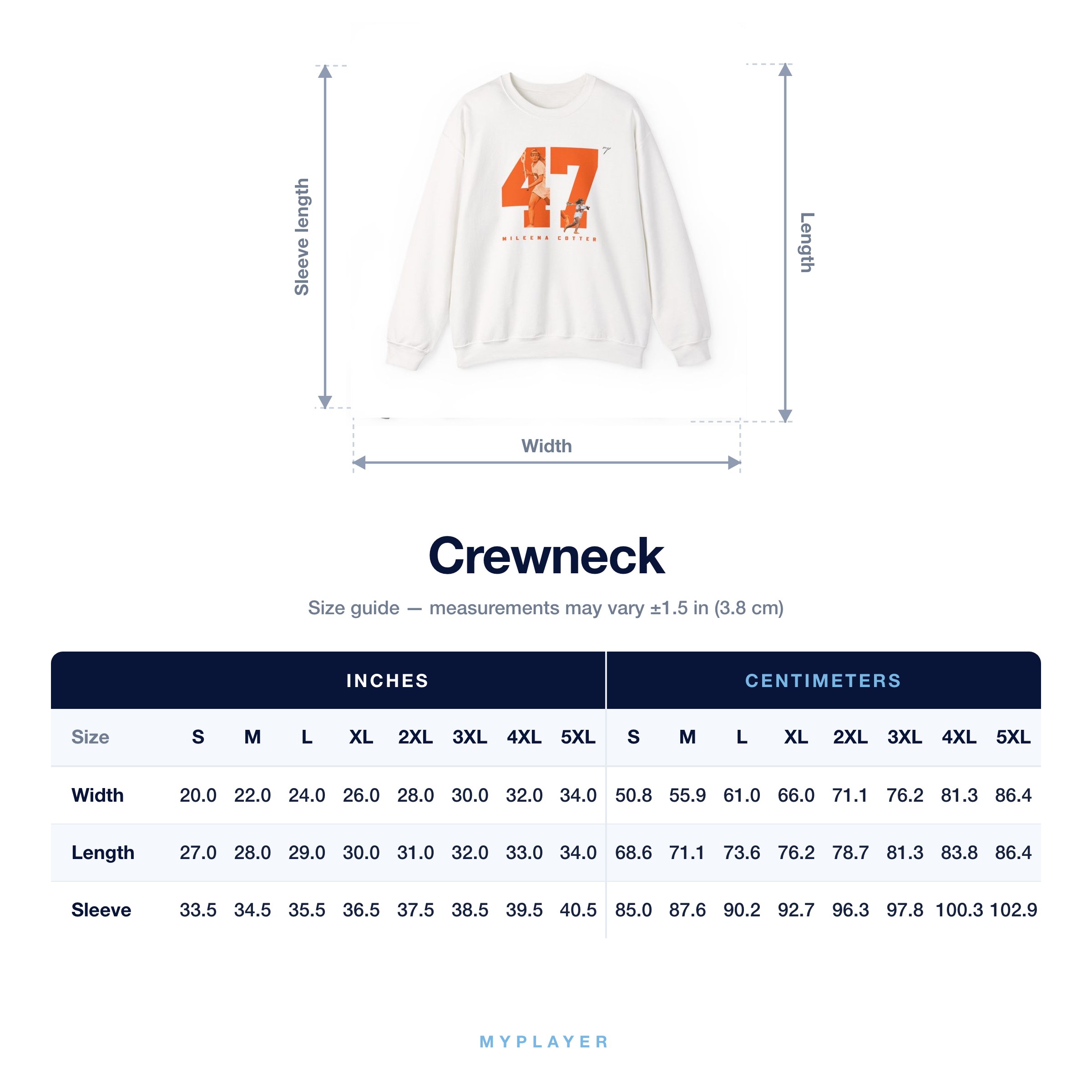 Crewneck size chart