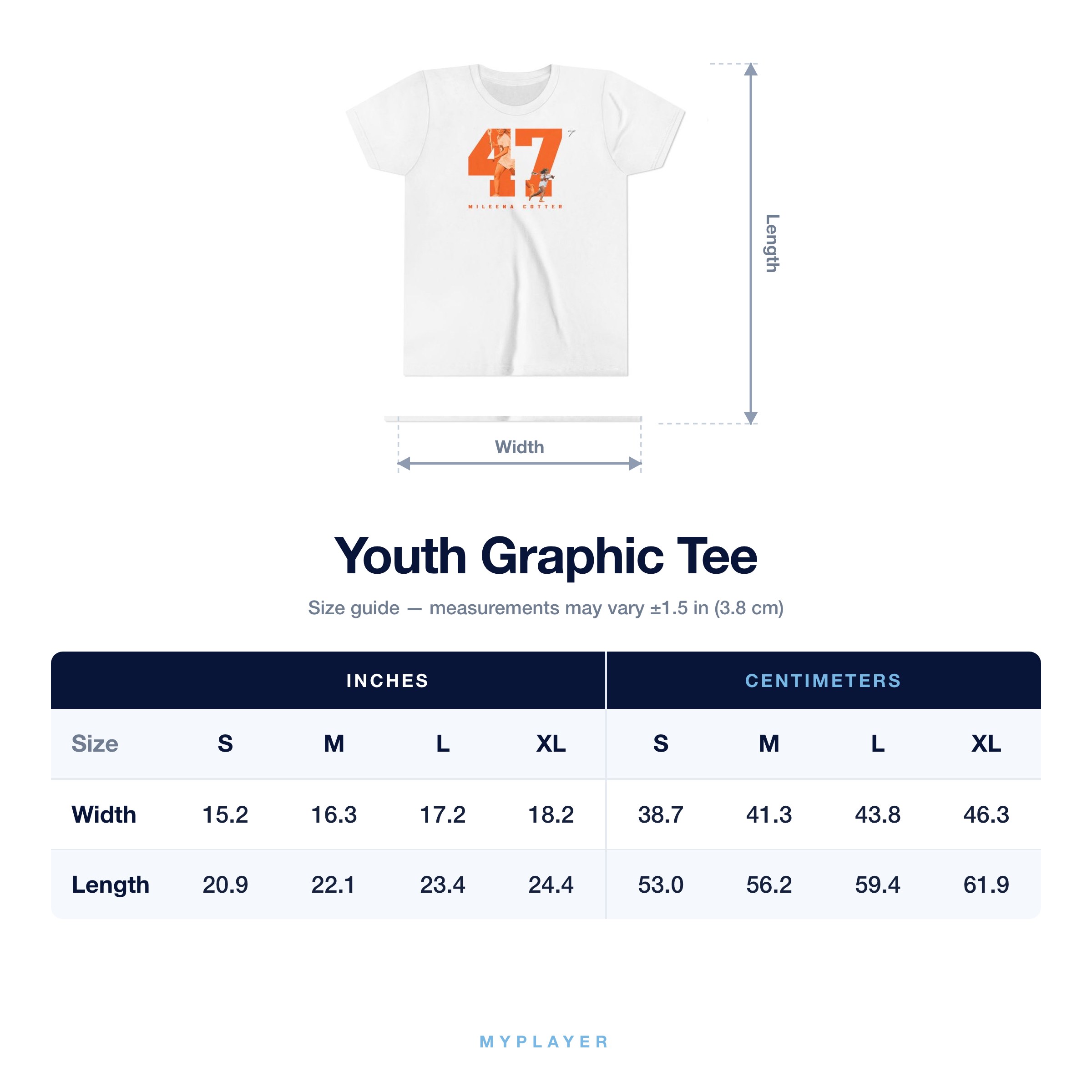 Youth Tee size chart