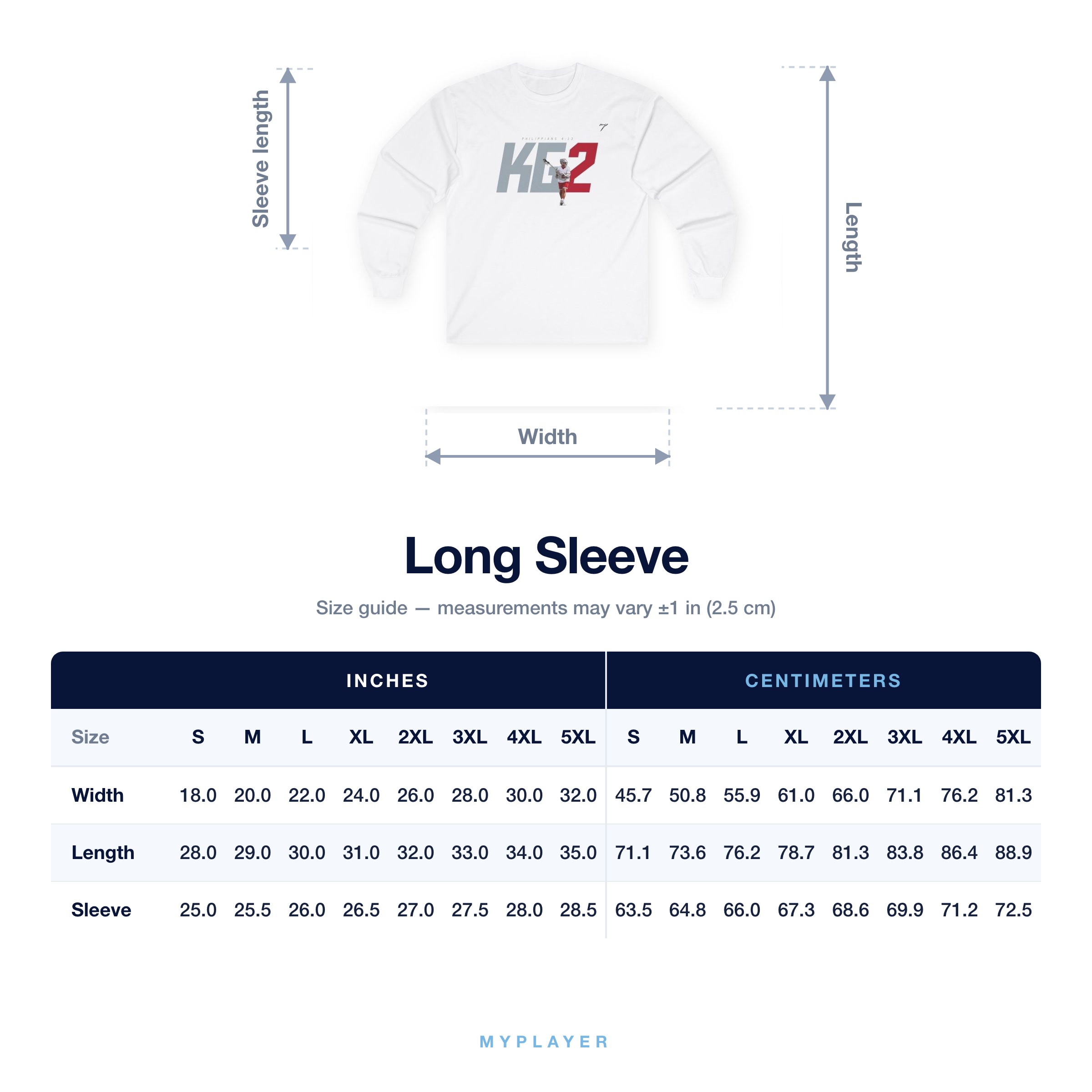Long Sleeve size chart