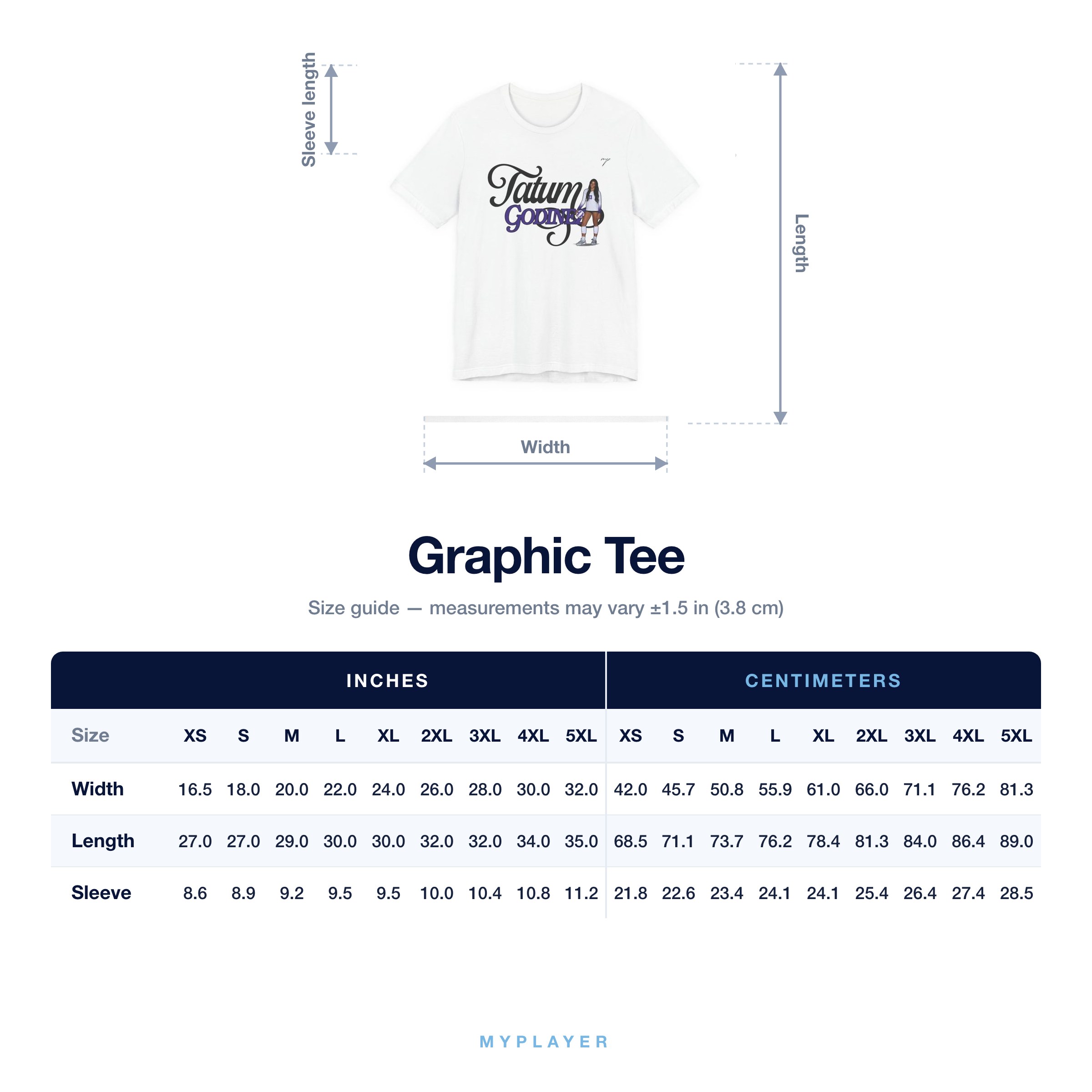 Graphic Tee size chart
