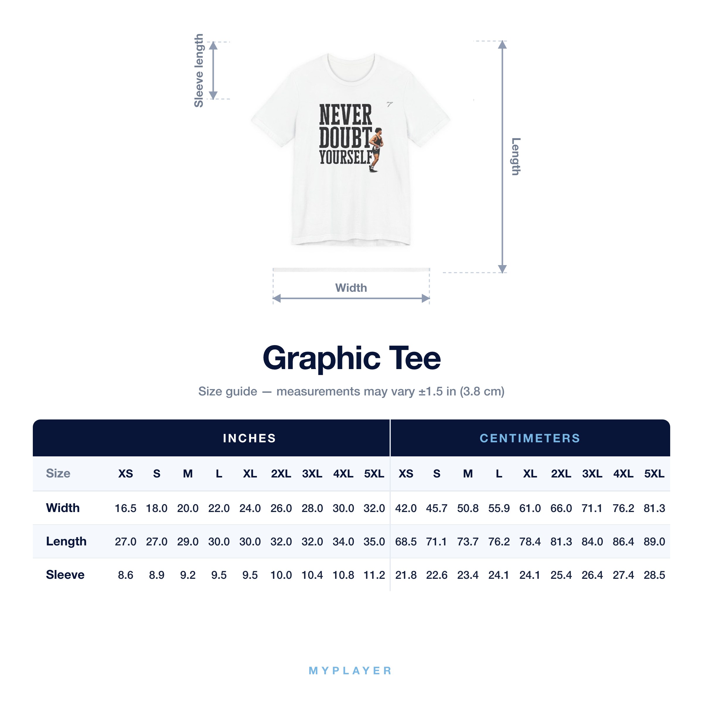 Graphic Tee size chart