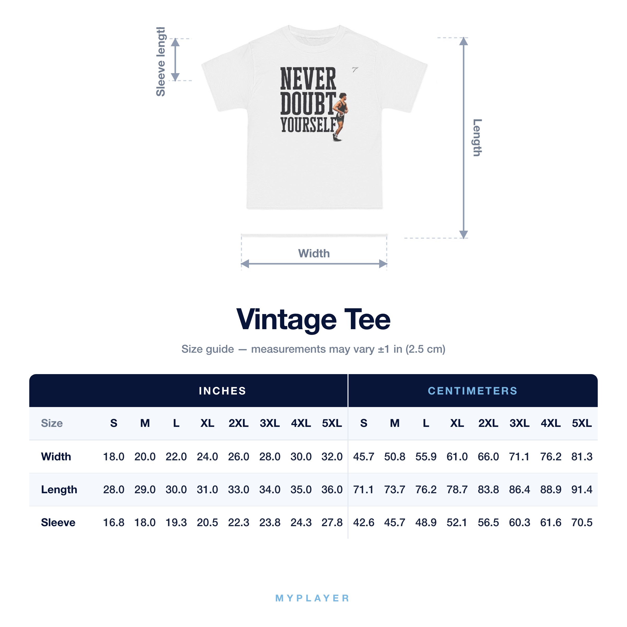Vintage Tee size chart