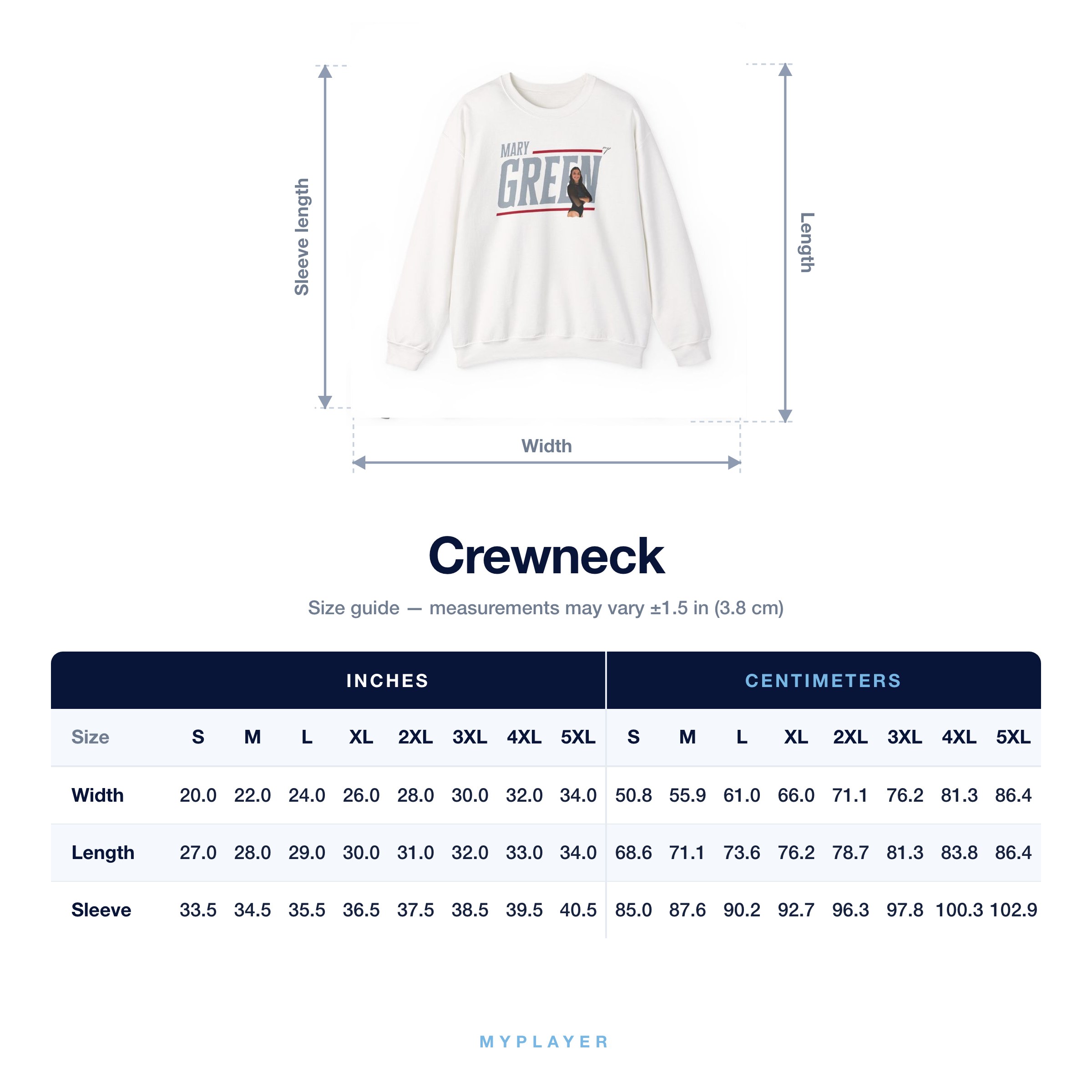 Crewneck size chart