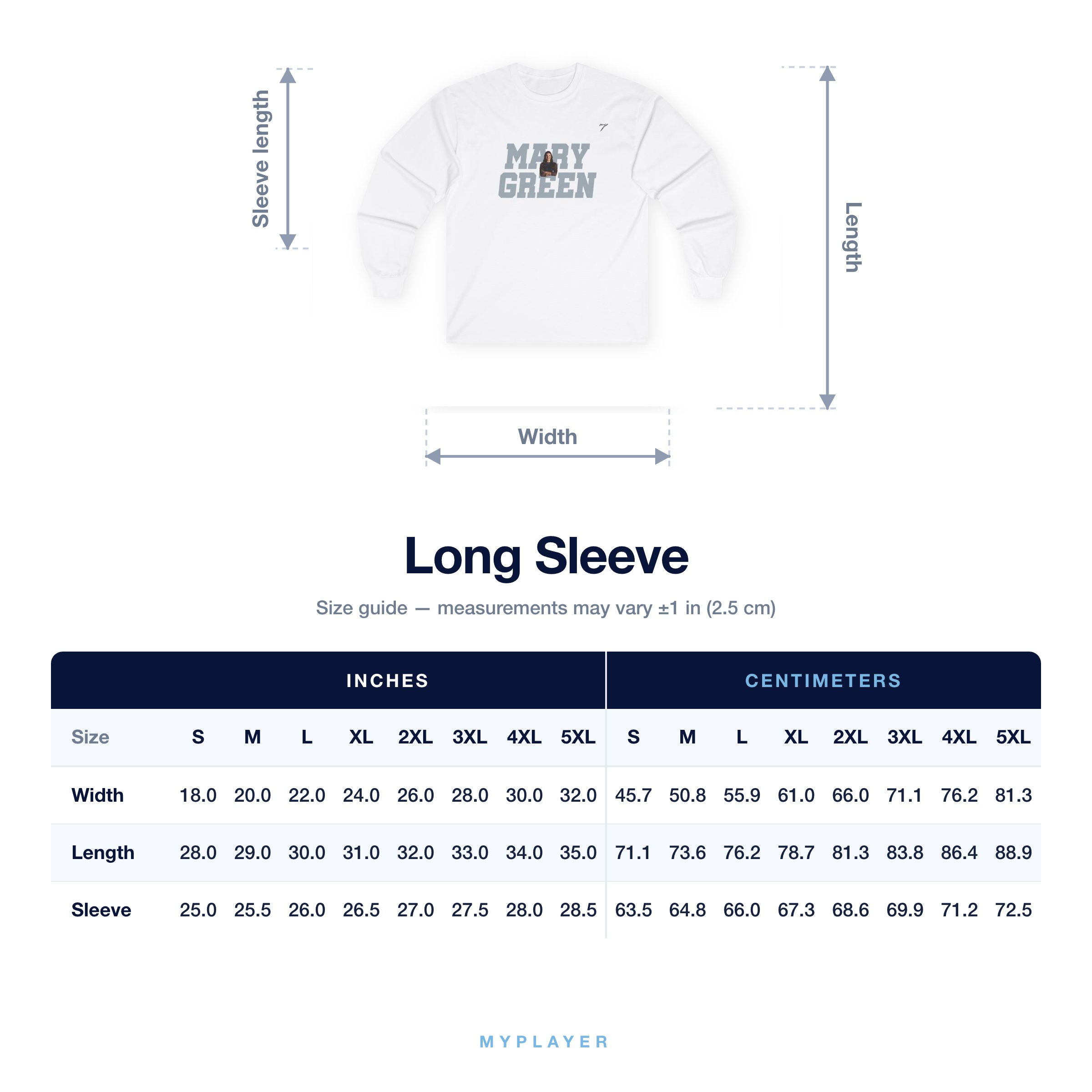 Long Sleeve size chart