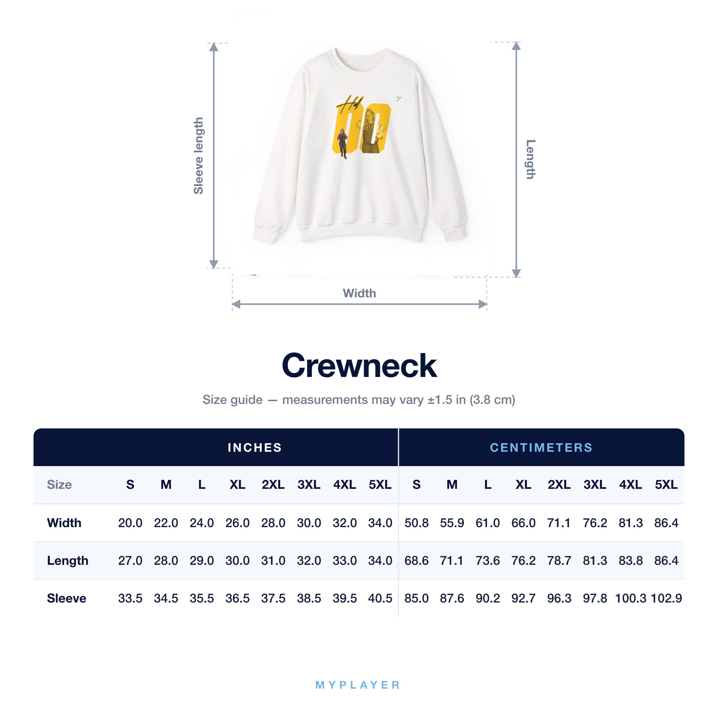 Crewneck size chart