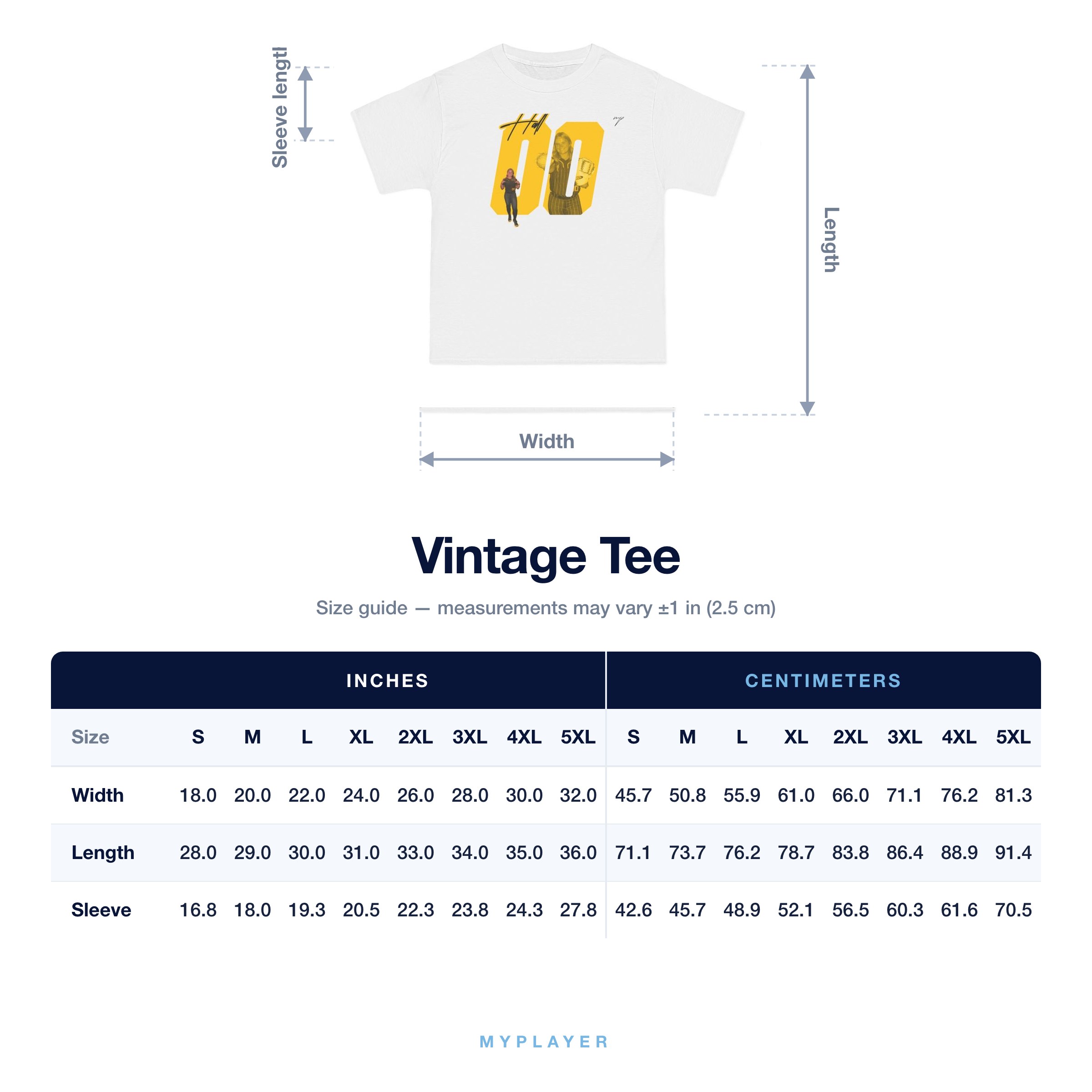 Vintage Tee size chart